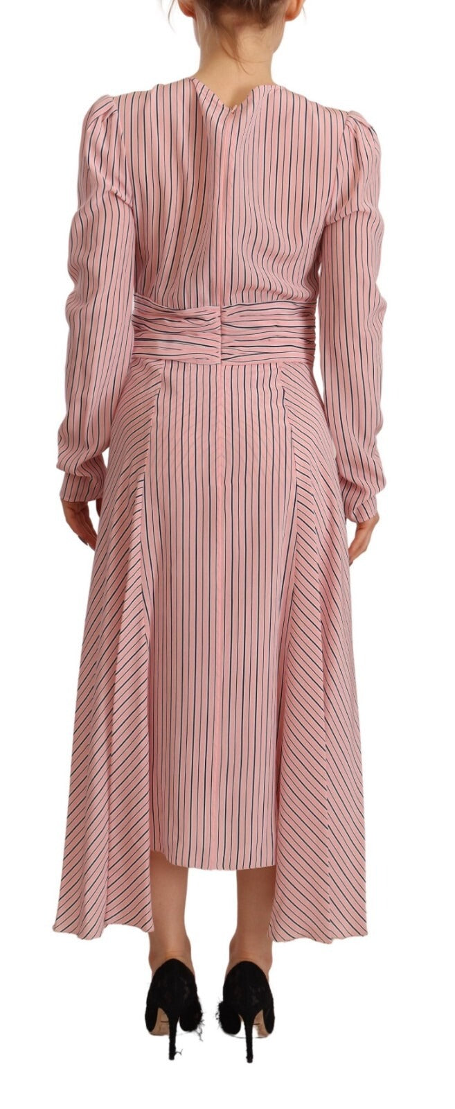 Indulge in the exquisite Ermanno Scervino Pink Stripes Long Sleeves Sheath Midi Dress, where luxurious silk meets timeless elegance, perfect for unforgettable moments.