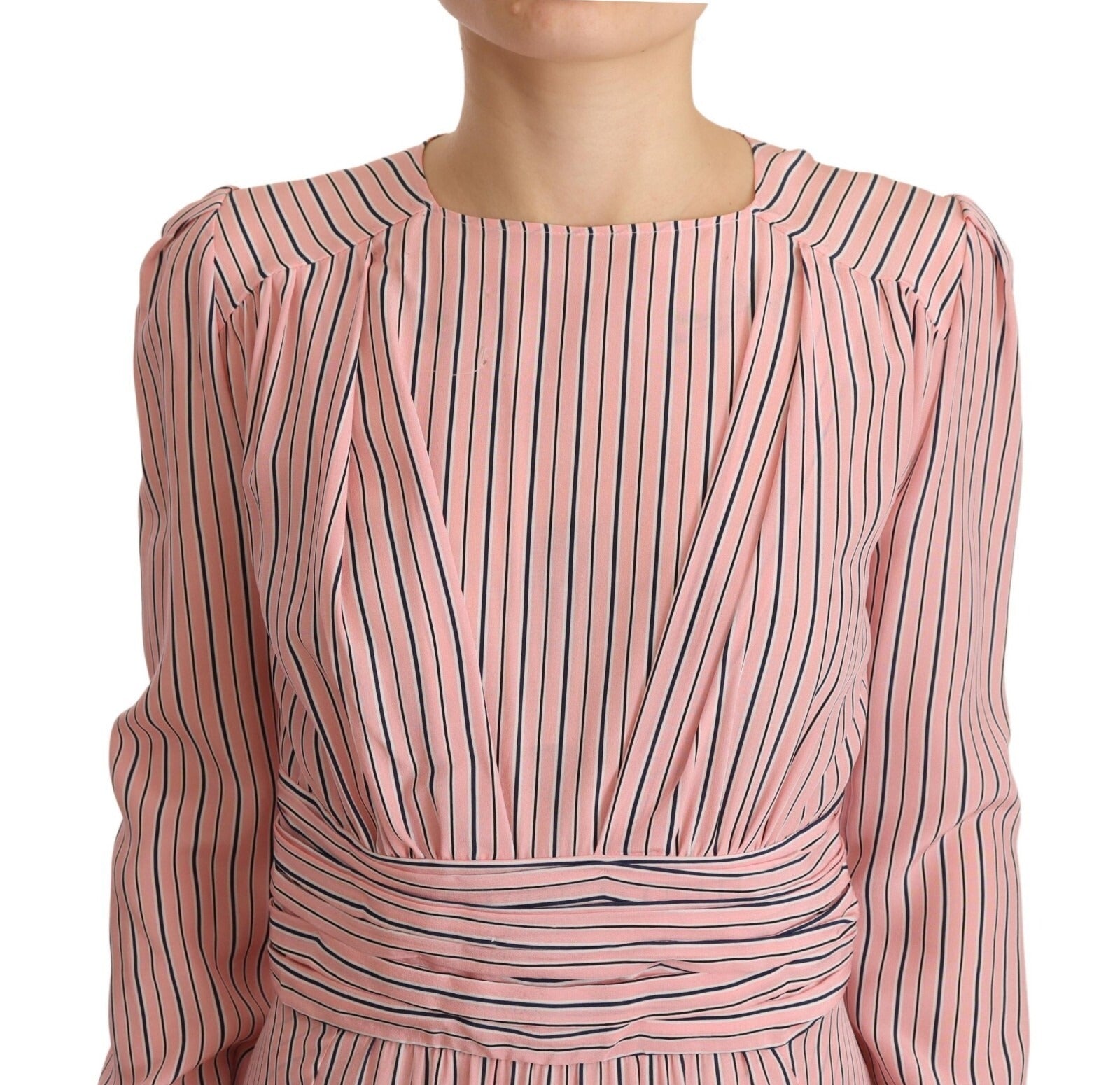 Ermanno Scervino Pink Stripes Long Sleeves Sheath Midi Dress