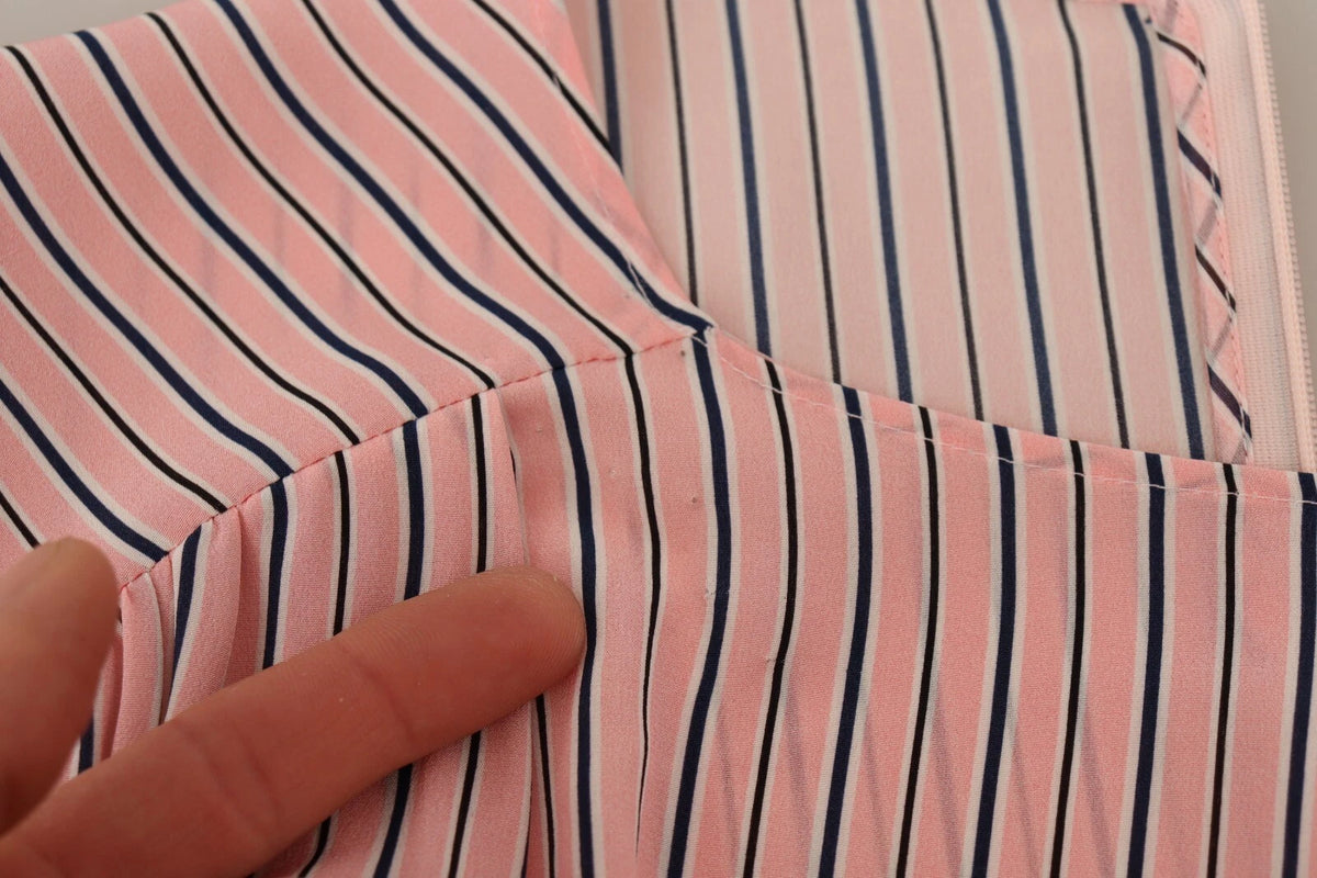 Indulge in the exquisite Ermanno Scervino Pink Stripes Long Sleeves Sheath Midi Dress, a silk masterpiece that embodies timeless elegance and sophisticated allure for unforgettable moments.