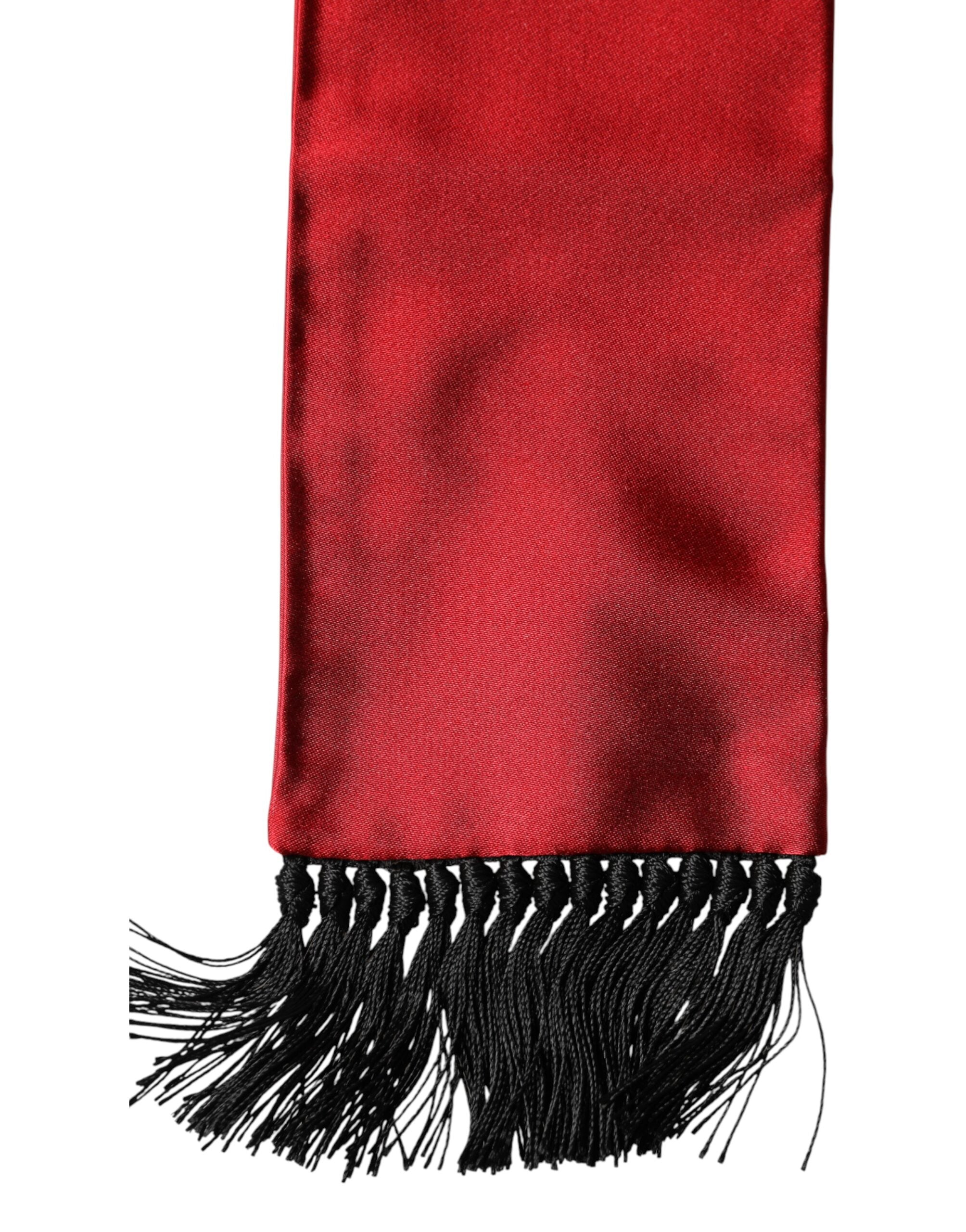 Dolce & Gabbana Red Silk Fringes Neck Wrap Foulard Scarf