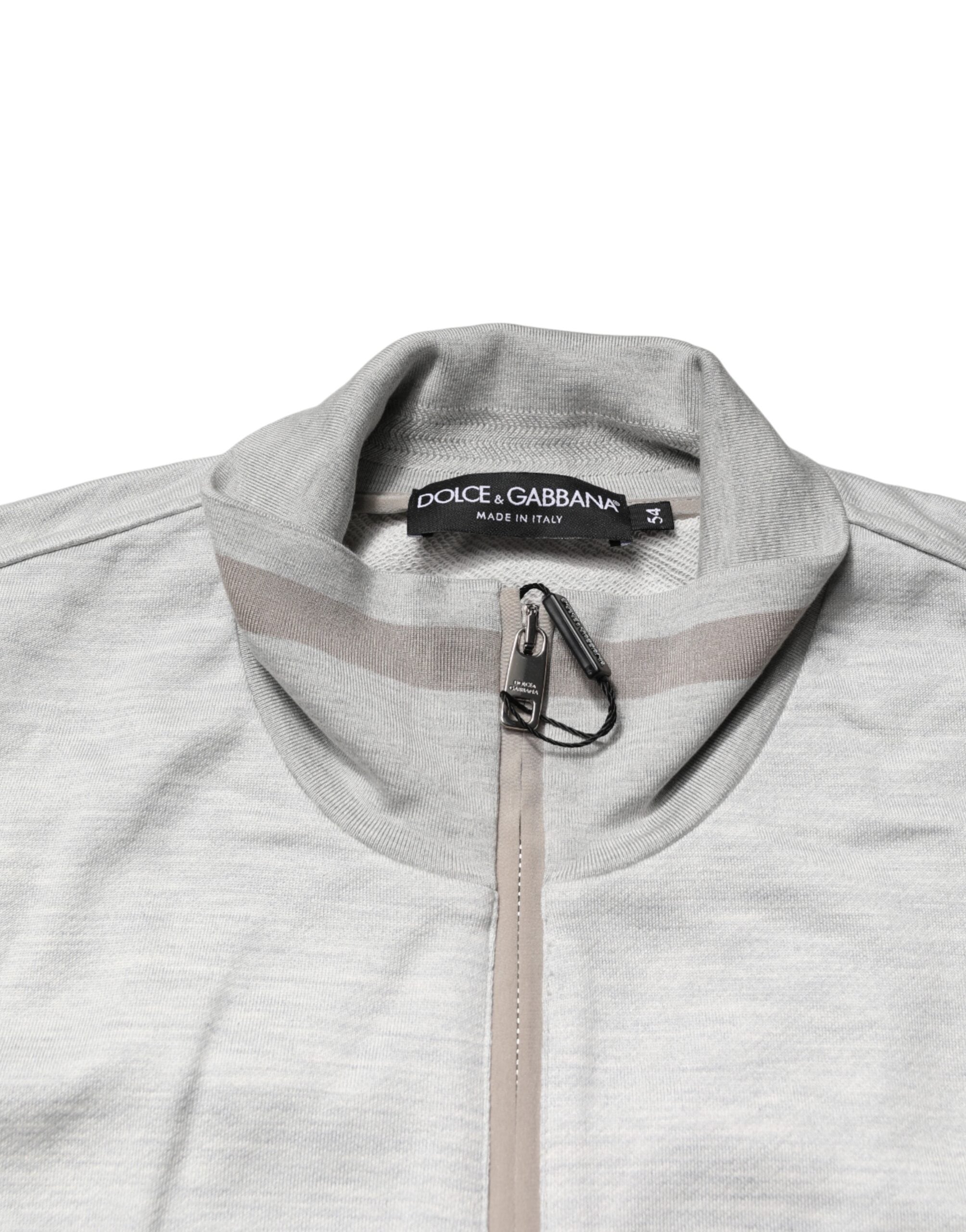 Dolce & Gabbana Light Gray Cotton Zipped Cardigan Sweater