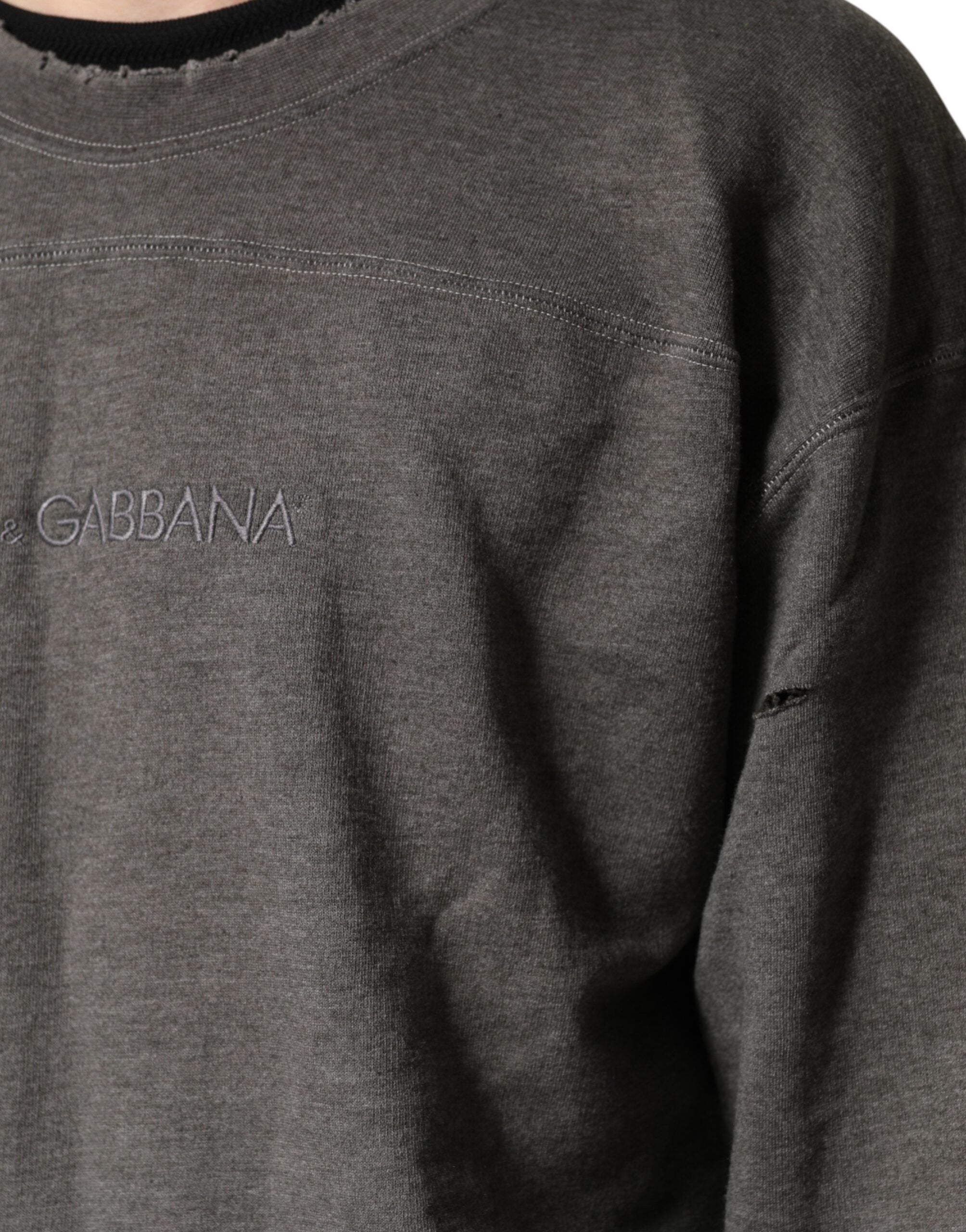 Dolce & Gabbana Gray Cotton Crew Neck Men Sweatshirt Sweater