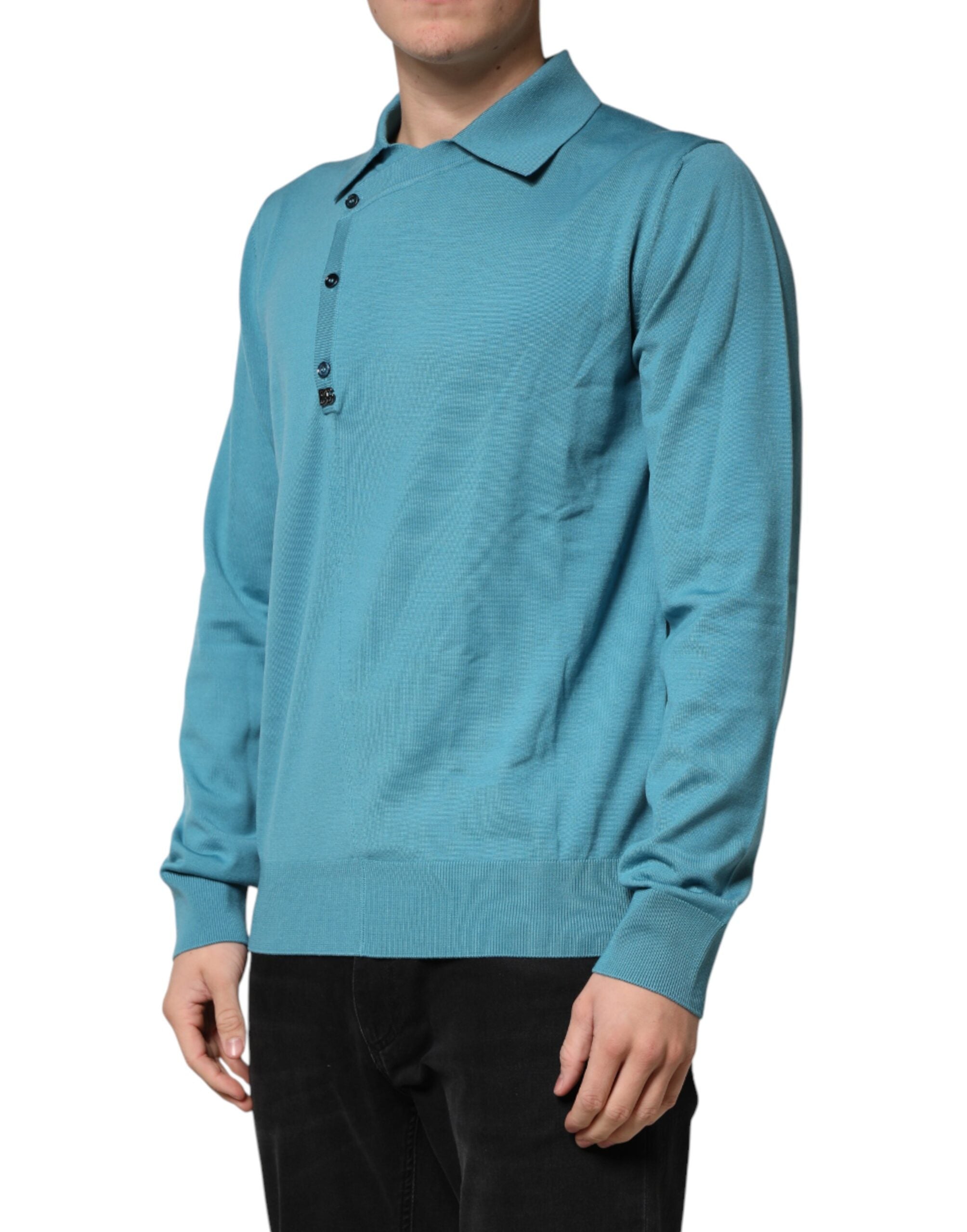 Dolce & Gabbana Teal Wool Collared Polo Pullover Sweater