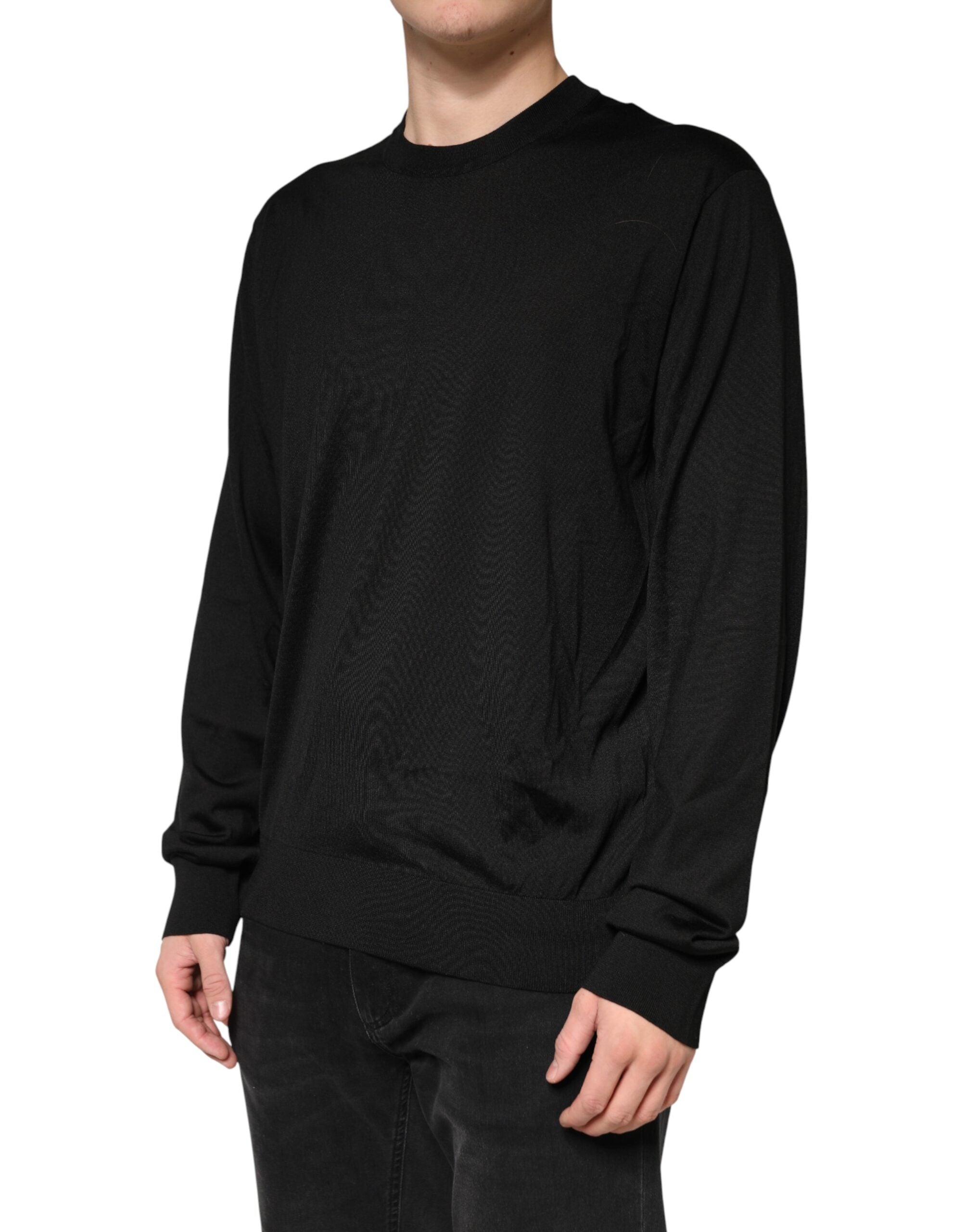 Dolce & Gabbana Black Silk Men Crew Neck Pullover Sweater