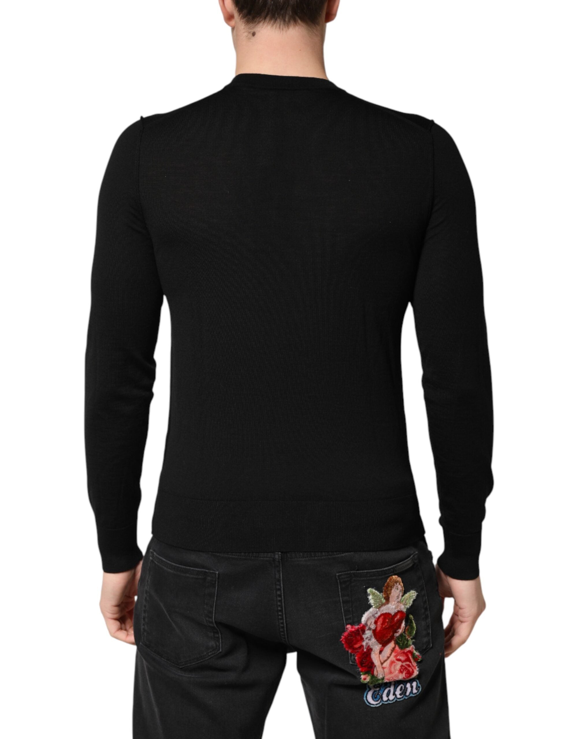 Dolce & Gabbana Black Crest Wool Crew Neck Pullover Sweater