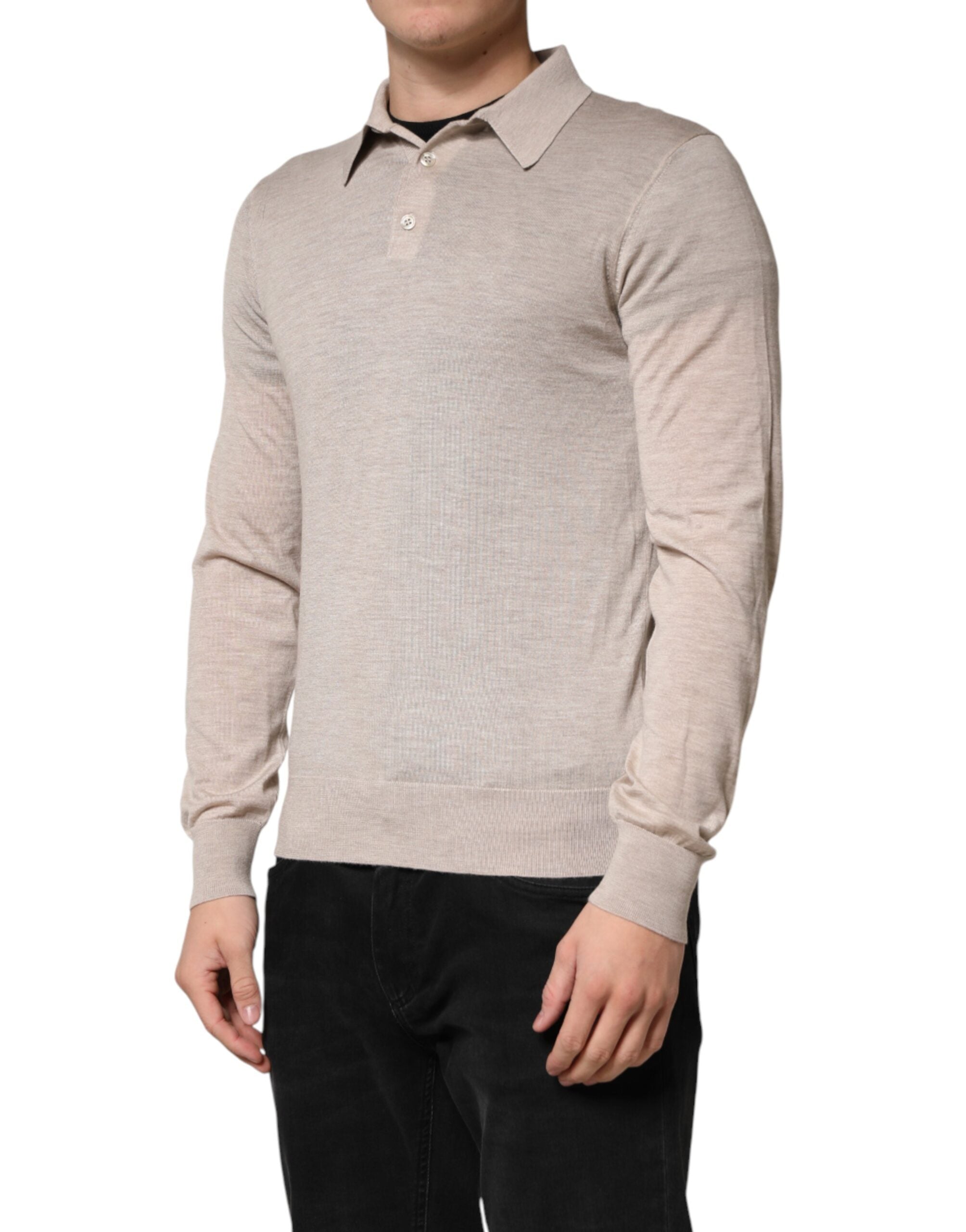 Dolce & Gabbana Beige Cashmere Collared PoloPullover Sweater