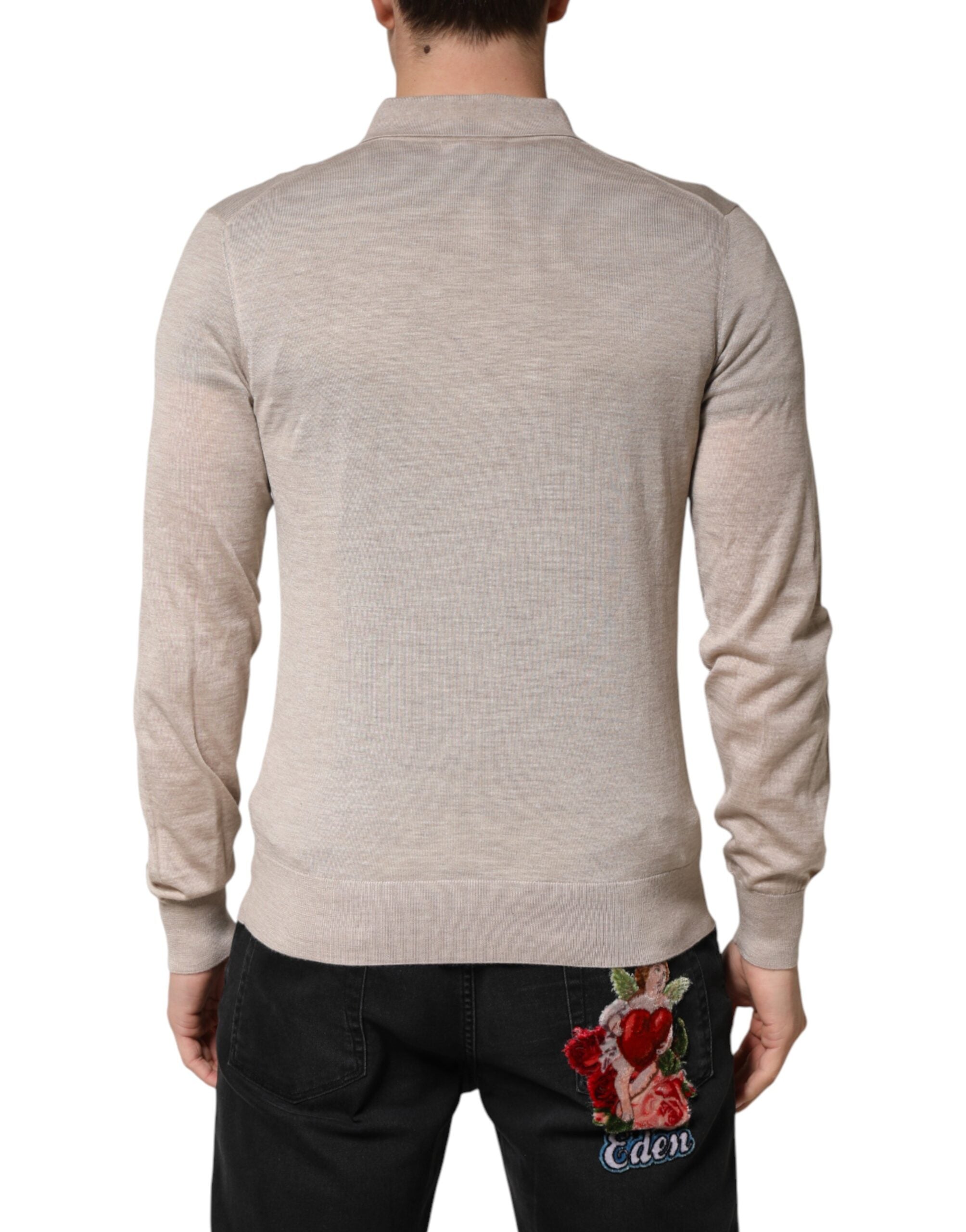 Dolce & Gabbana Beige Cashmere Collared PoloPullover Sweater