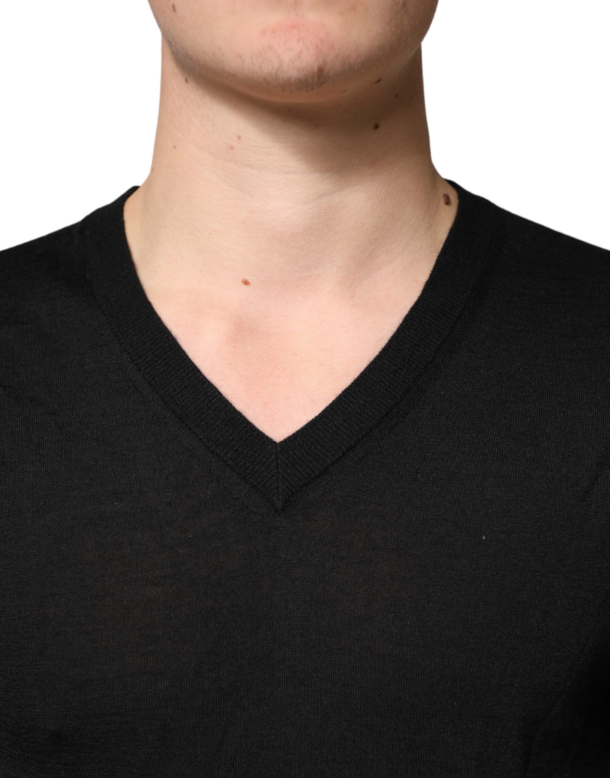 Dolce & Gabbana Black Cashmere V-Neck Men Pullover Sweater