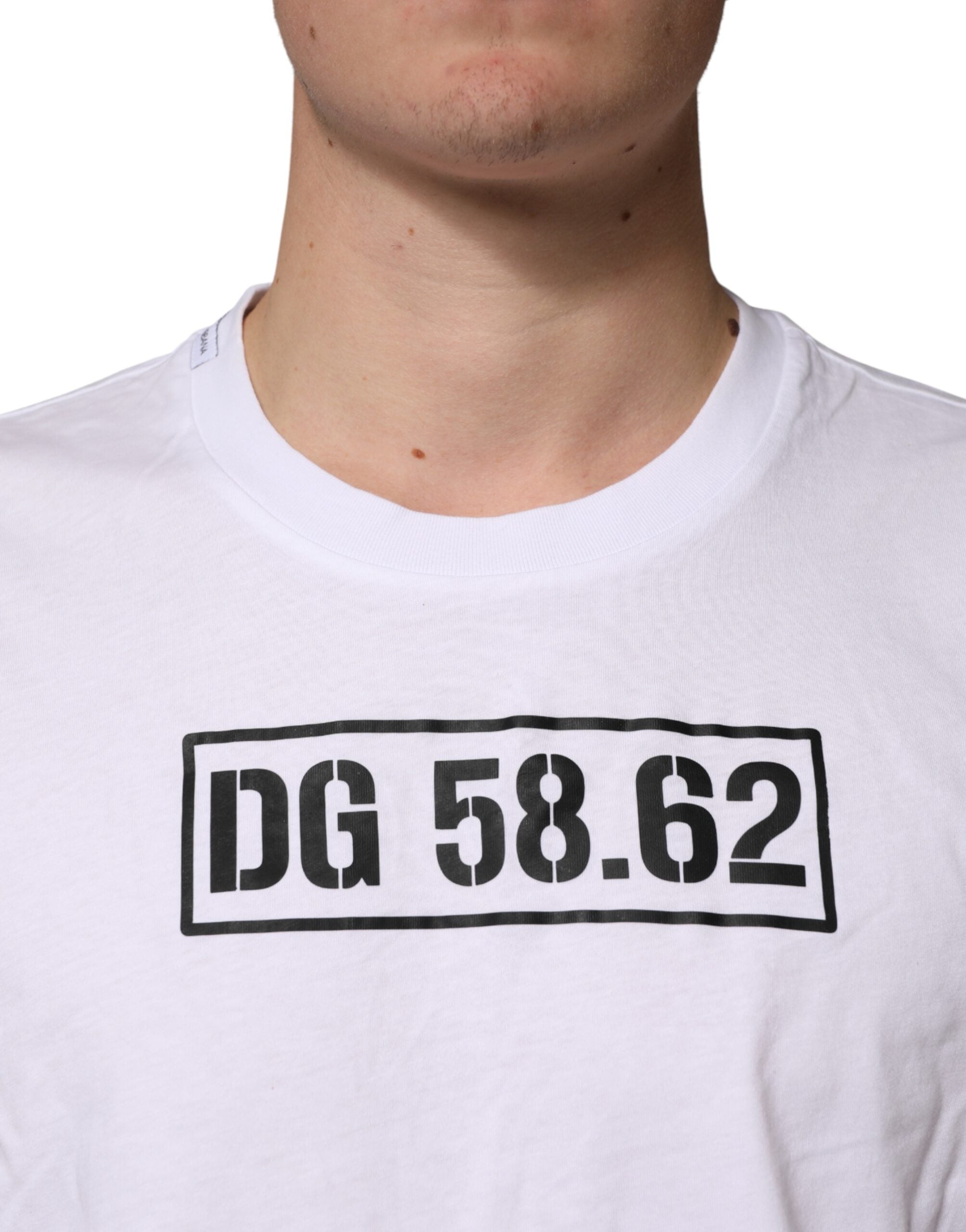 Dolce & Gabbana White Graphic Cotton Men Crew Neck T-shirt