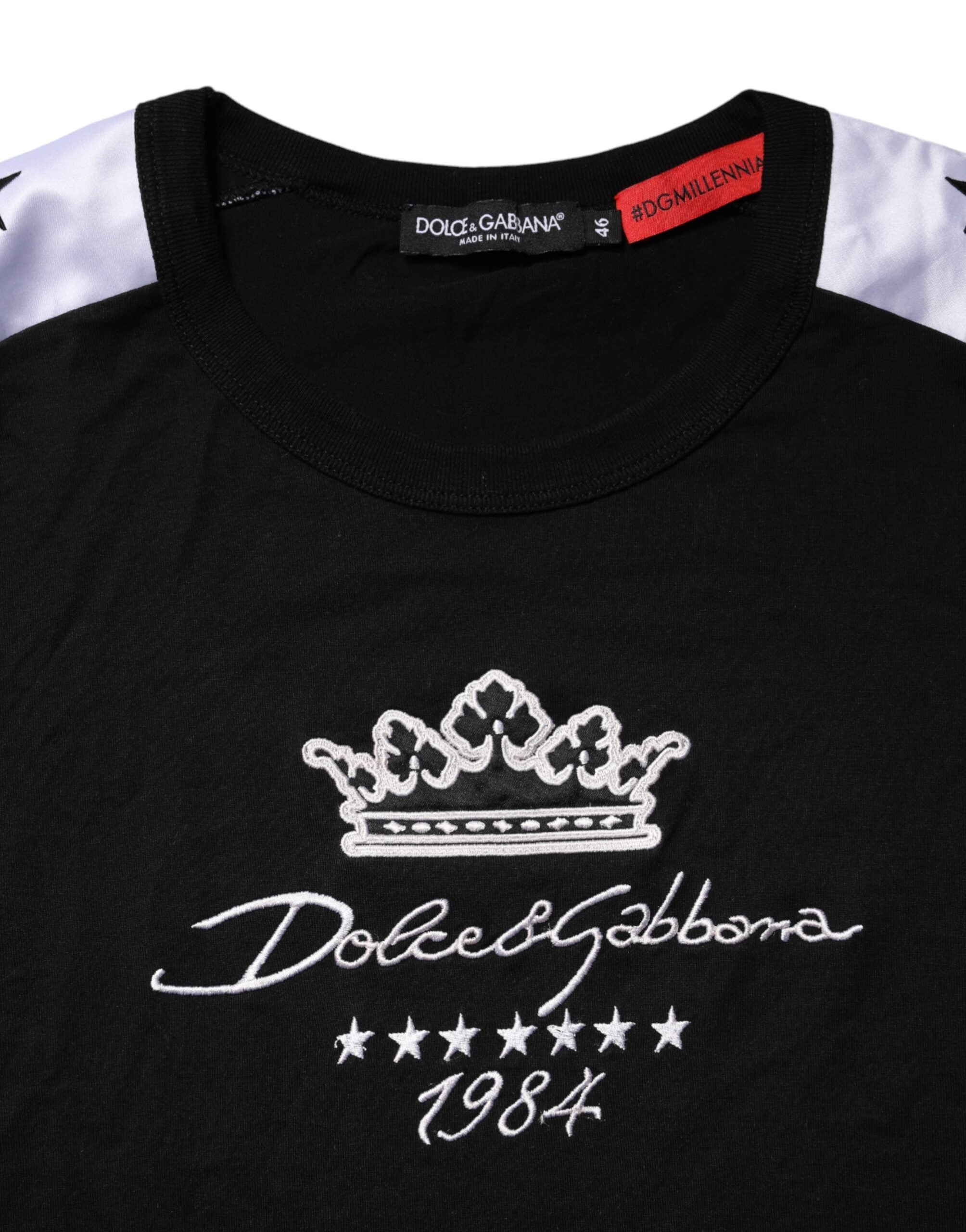 Dolce & Gabbana Black Logo Print Cotton Crewneck Men T-shirt