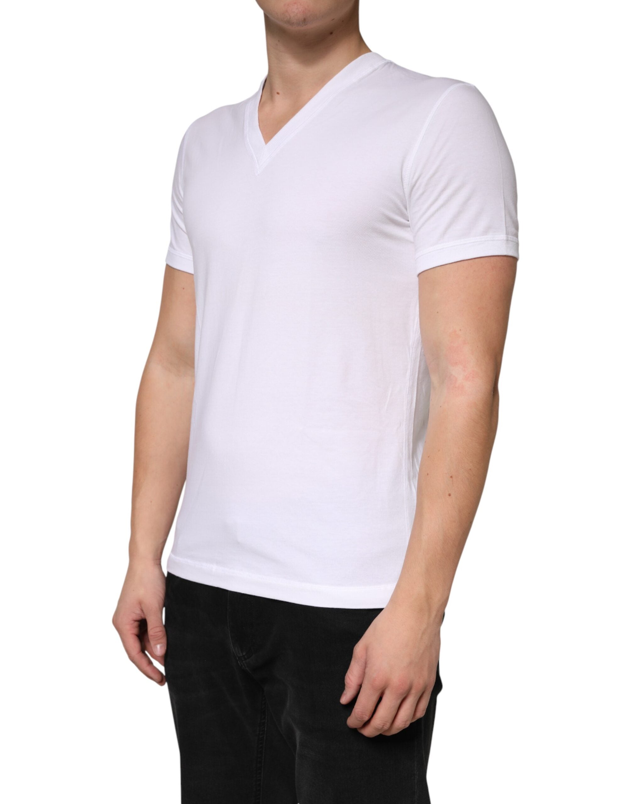 Dolce & Gabbana White Cotton Deep V-Neck Underwear Tee T-shirt