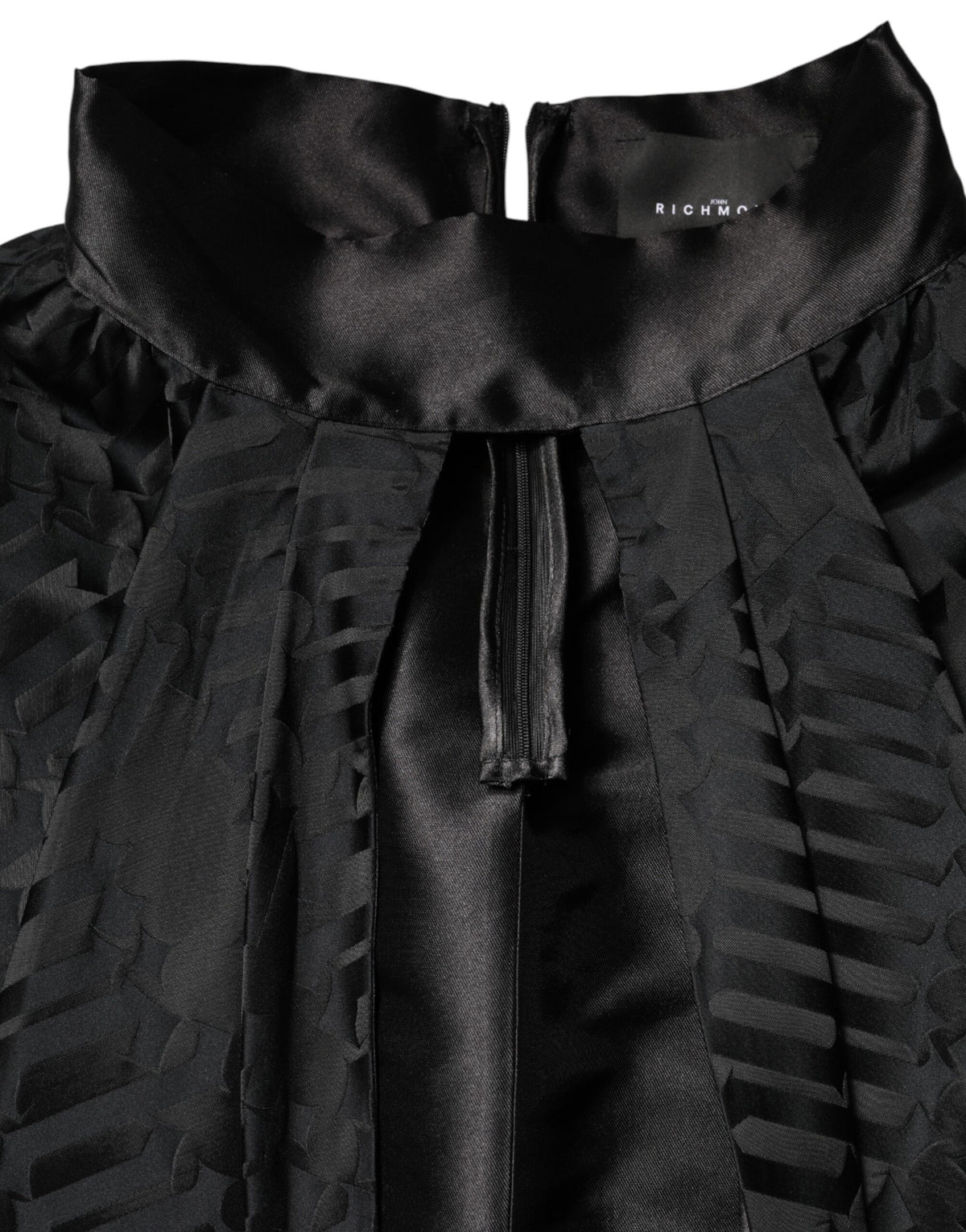Indulge in the exquisite craftsmanship of the John Richmond Black Jacquard Deep V-neck Sleeveless Dress, a timeless piece that embodies luxury and elegance for any sophisticated occasion.