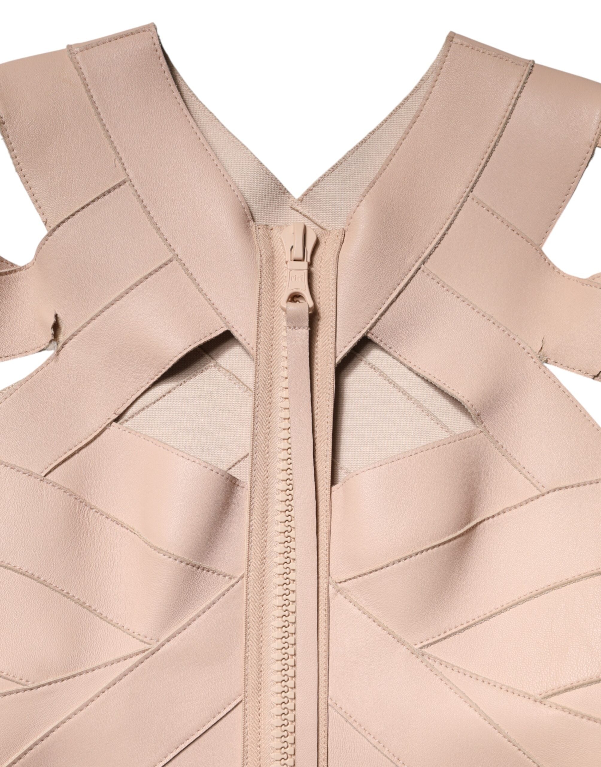Elevate your elegance with the Dsquared² Beige Leather Short Sleeves Sheath Mini Dress, a masterpiece of Italian craftsmanship, designed for those who embody sophistication and allure.
