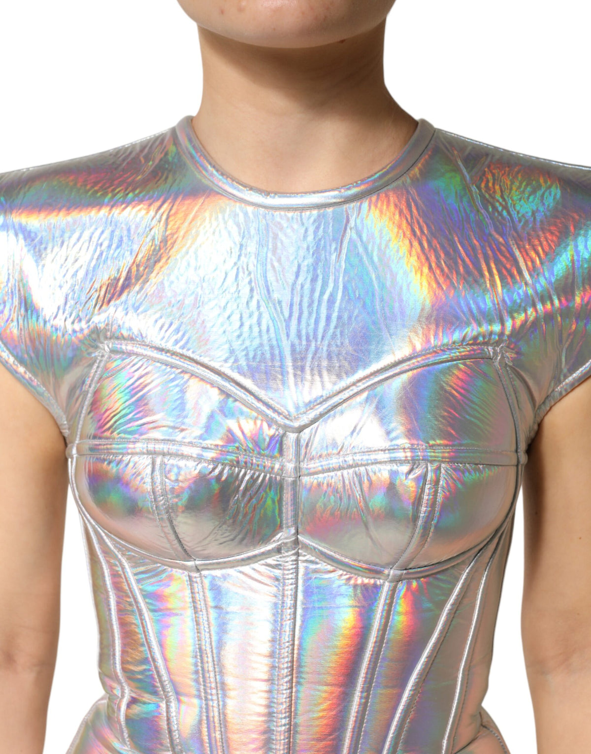 Elevate your eveningwear with the Dolce & Gabbana Silver Iridescent Bodycon Sheath Midi Dress, a masterpiece of Italian craftsmanship that embodies luxury and allure.