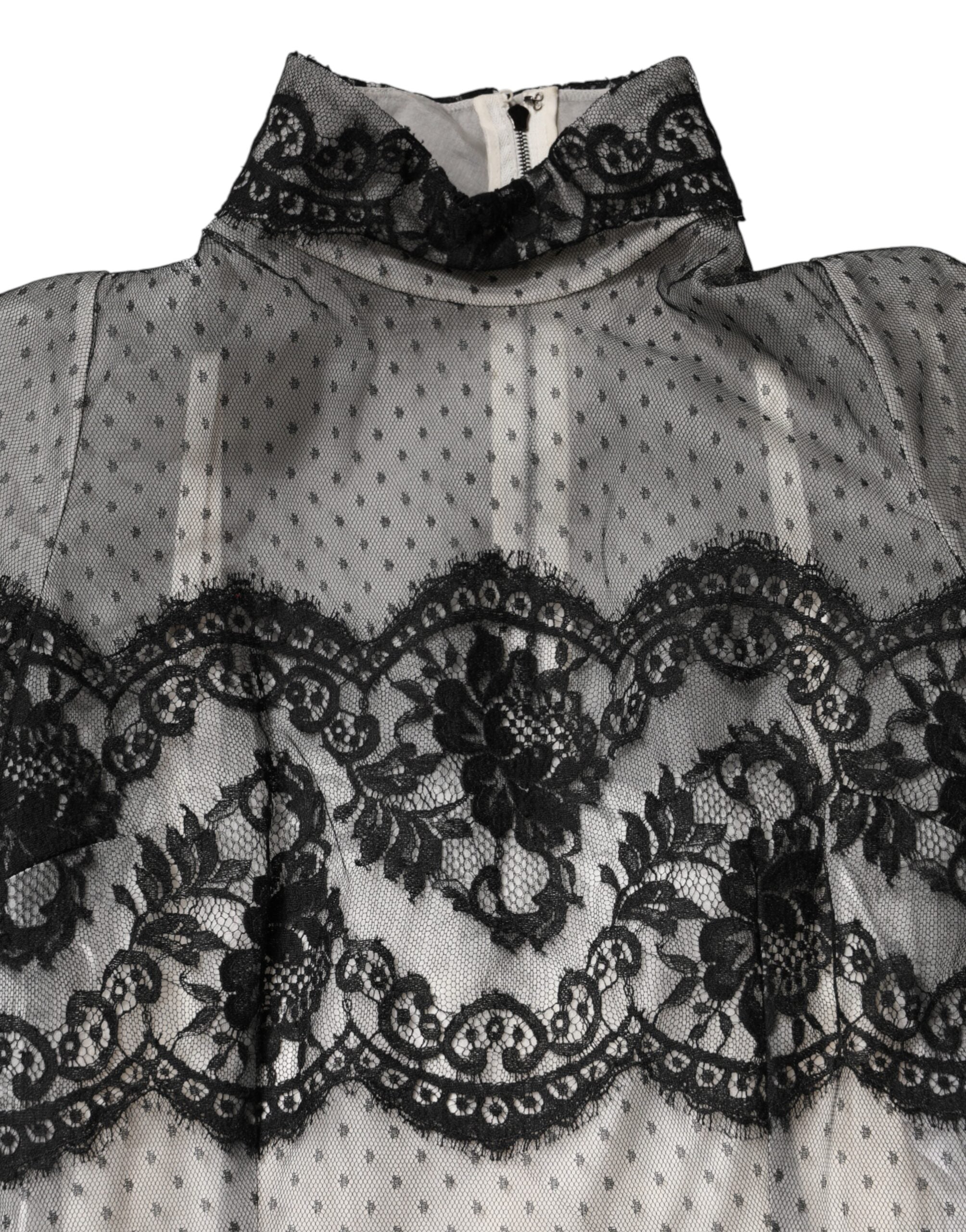 Elevate your elegance with the Dolce & Gabbana Black White Lace Silk Blend MaxiSheath Dress, a timeless masterpiece of Italian craftsmanship designed for unforgettable moments.