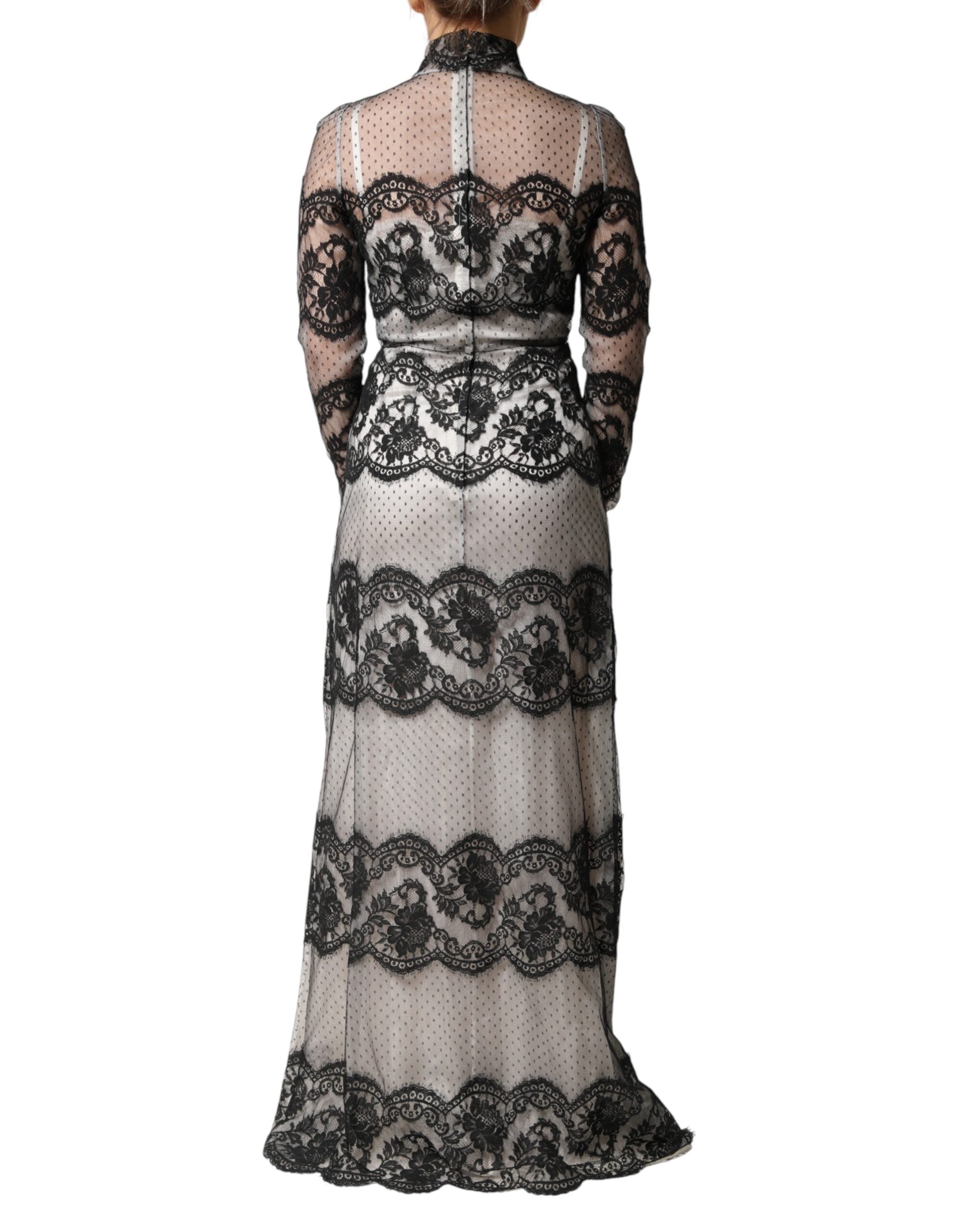 Indulge in the exquisite Dolce & Gabbana Black White Lace Silk Blend MaxiSheath Dress, a timeless masterpiece that embodies luxury, sophistication, and Italian craftsmanship for unforgettable occasions.