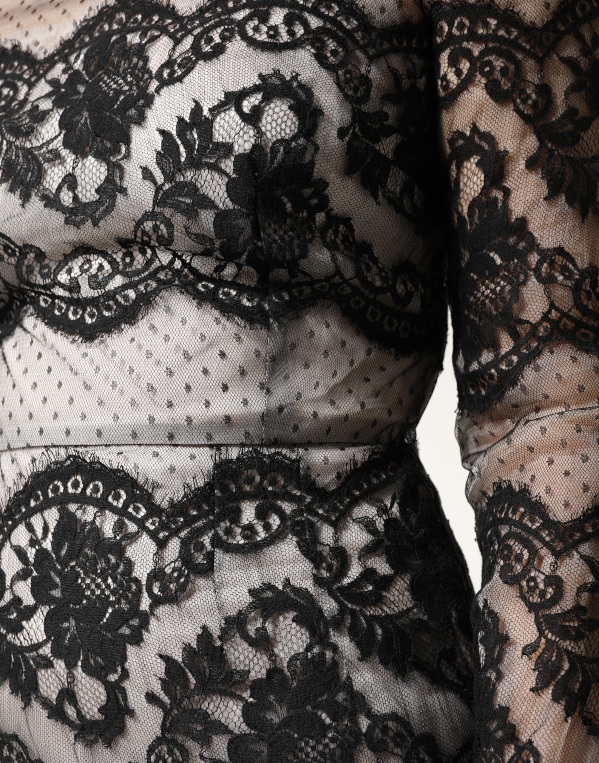 Elevate your elegance with the Dolce & Gabbana Black White Lace Silk Blend MaxiSheath Dress, a timeless masterpiece of Italian craftsmanship that embodies luxury and allure.