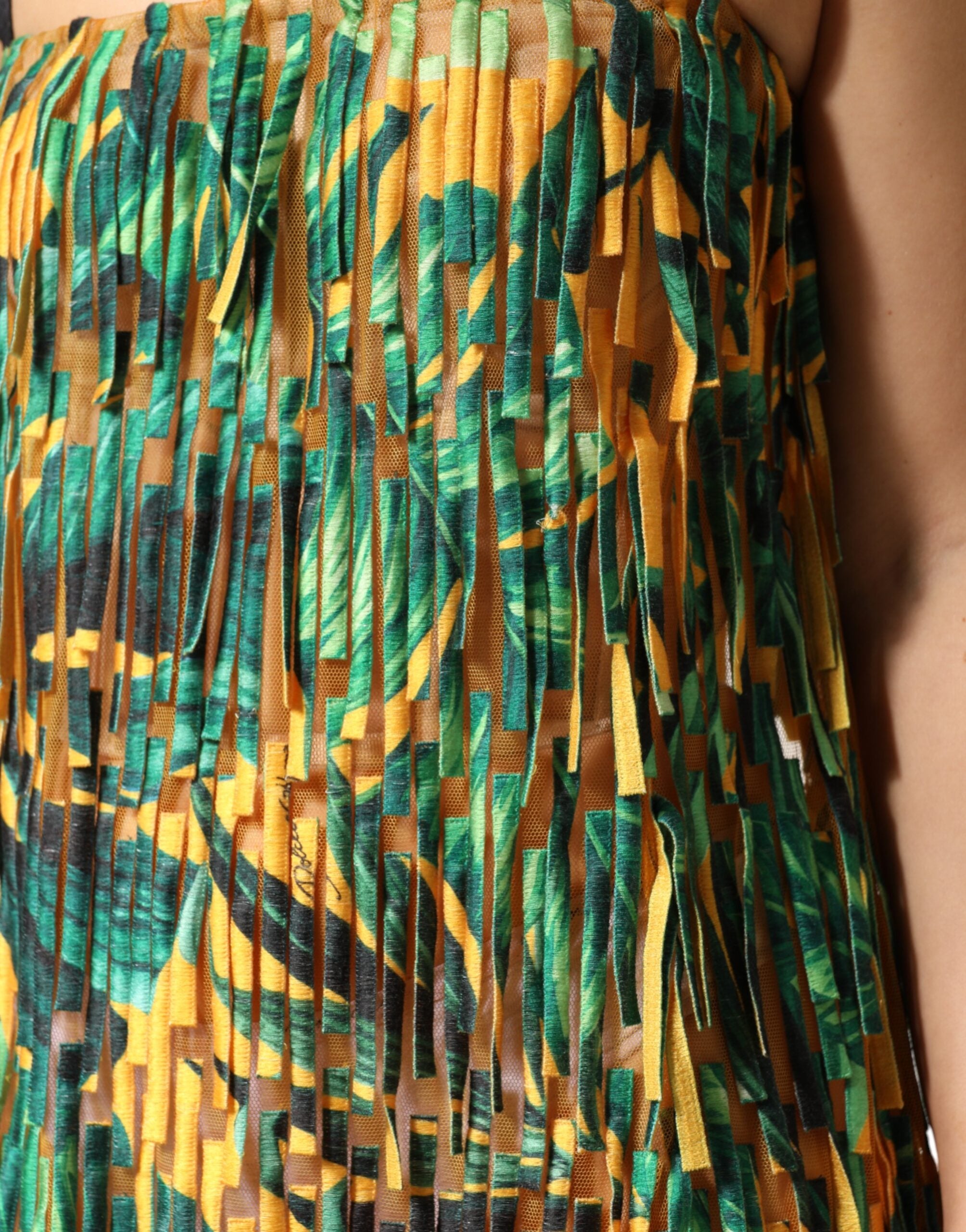 Indulge in the exquisite Dolce & Gabbana Multicolor Tropical Print Fringe Maxi Dress, a masterpiece of Italian craftsmanship, blending luxury and effortless elegance for the discerning individual.