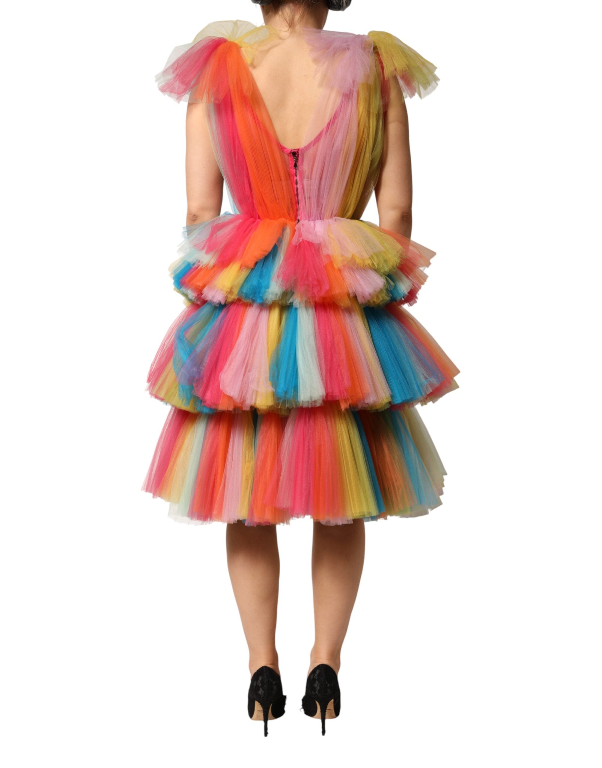 Indulge in the exquisite allure of the Dolce & Gabbana Multicolor Nylon Tiered Tulle Midi Dress, a masterpiece of Italian craftsmanship, perfect for unforgettable evenings.