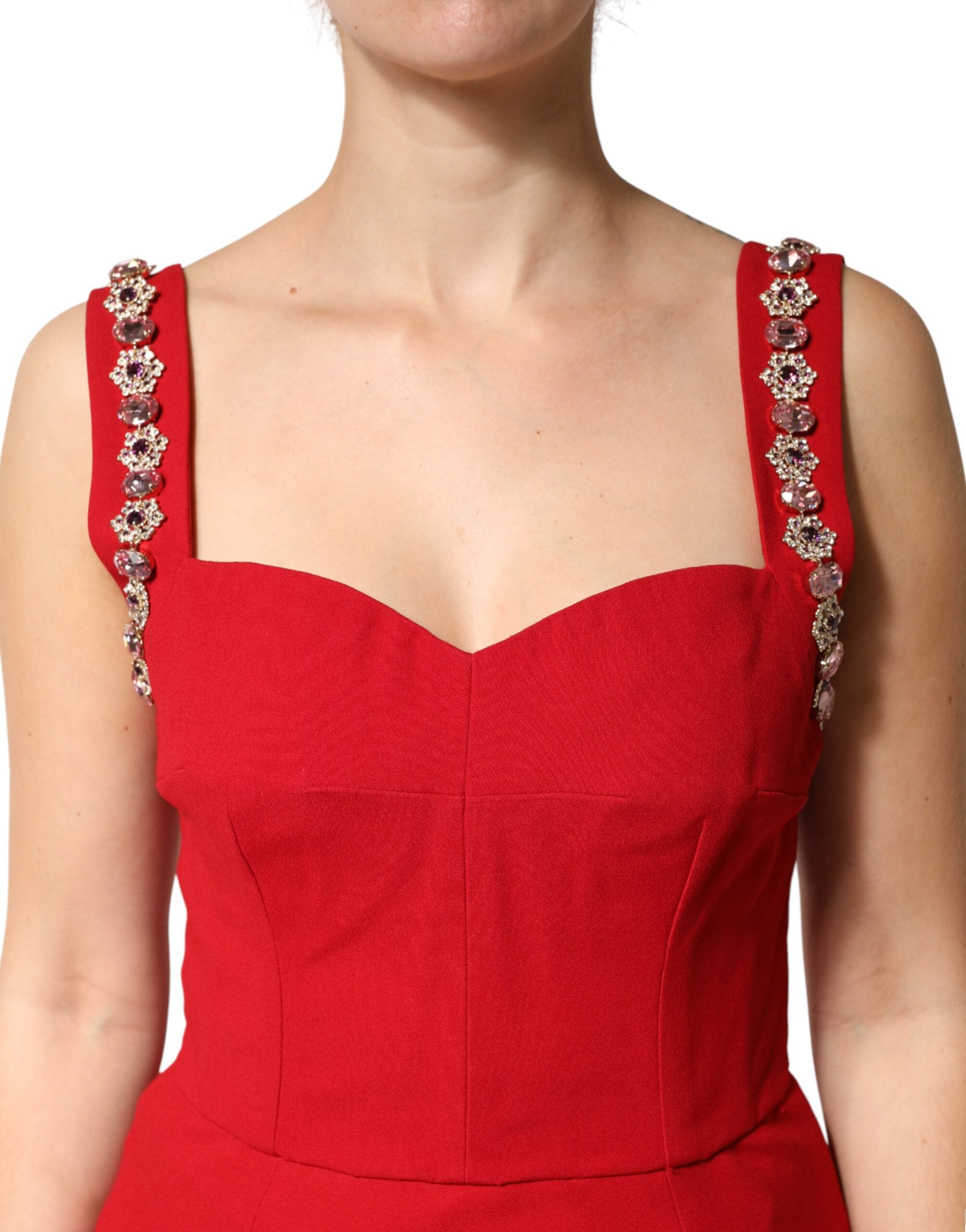 Dolce & Gabbana Red Embellished Bodycon Long Gown Dress