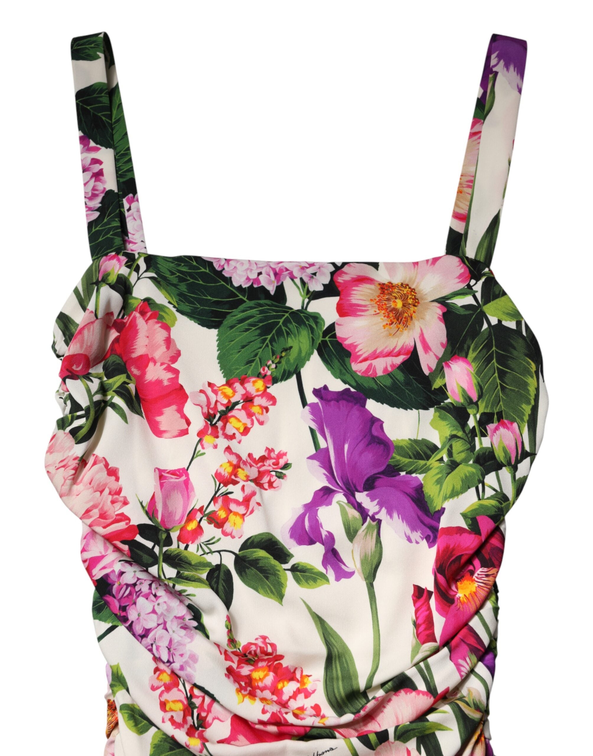 Dolce & Gabbana Multicolor Floral Ruched Silk Charmeuse Mini Dress