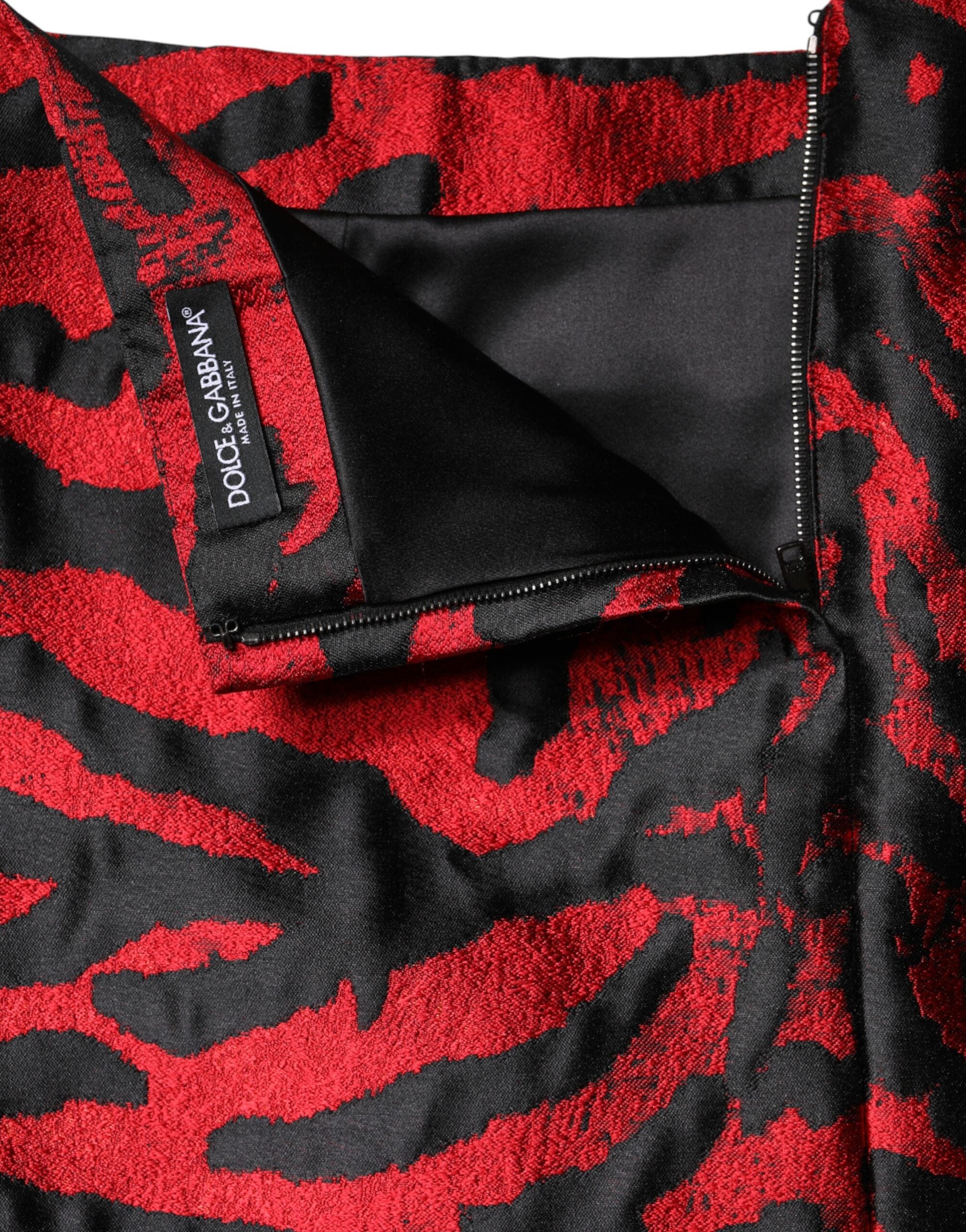 Dolce & Gabbana Black Red Jacquard High Waist Mini Skirt