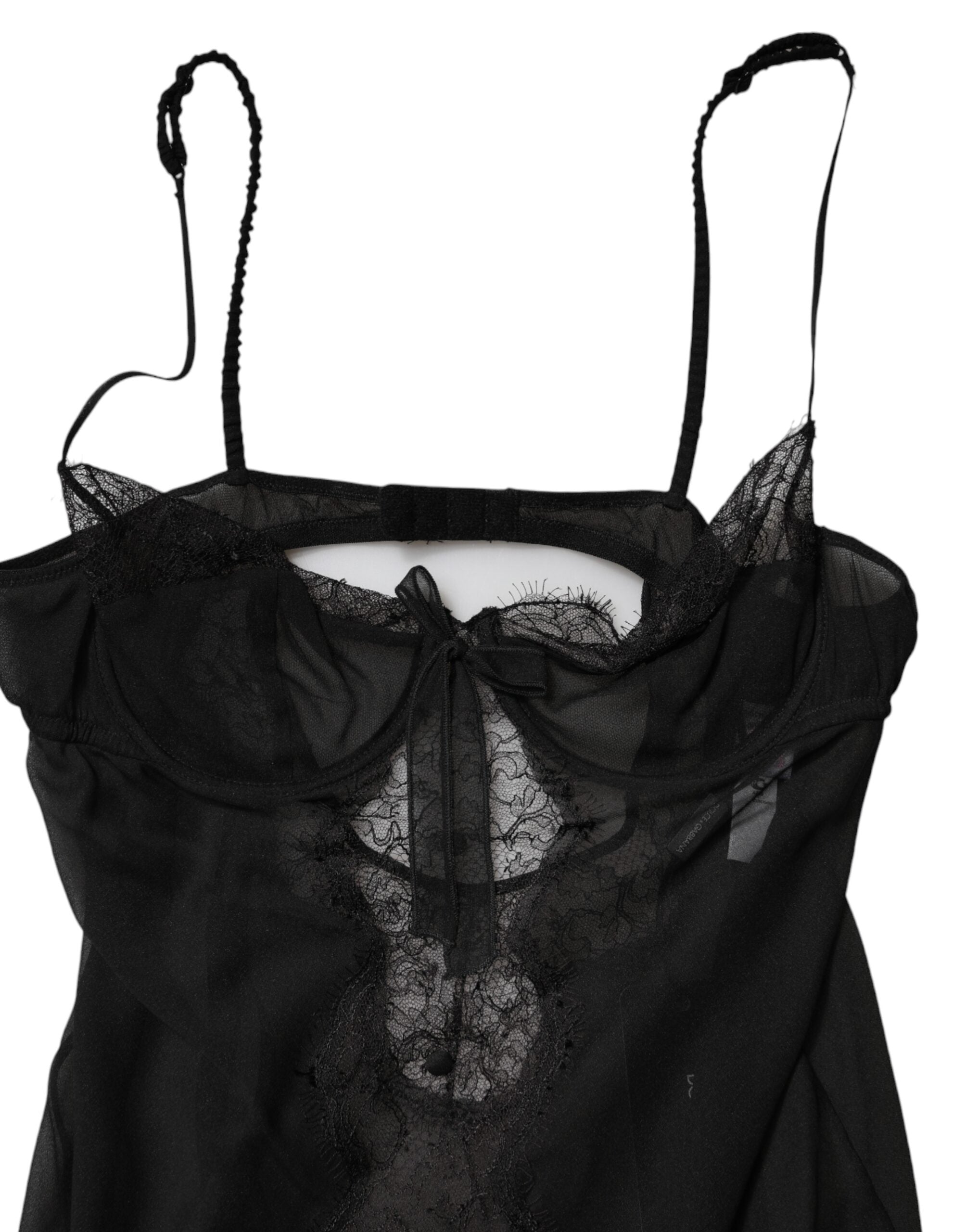 Dolce & Gabbana Black Silk Floral Lace Chemise Lingerie Top