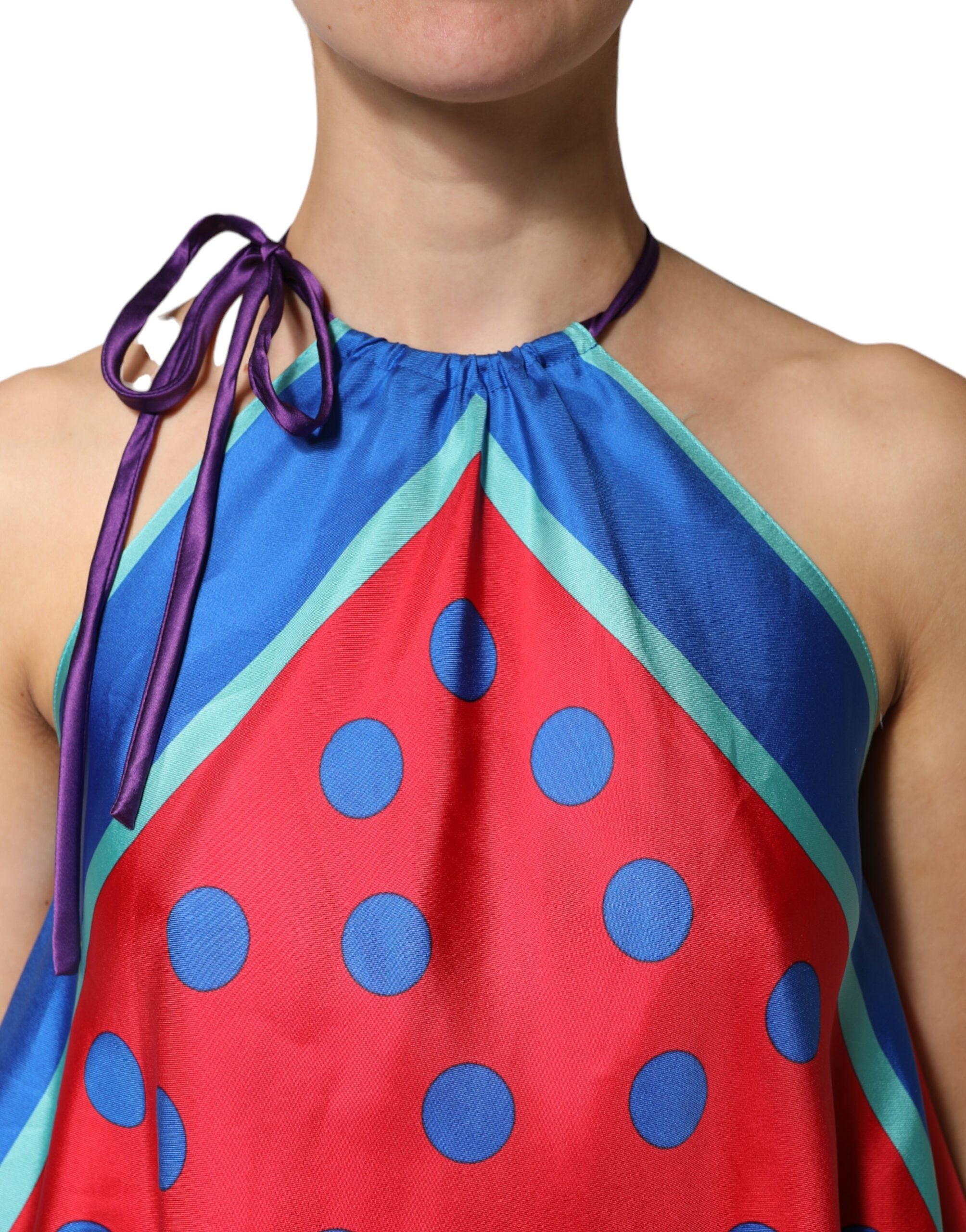 Dolce & Gabbana Multicolor Polka Dot Tie Halter Blouse Top