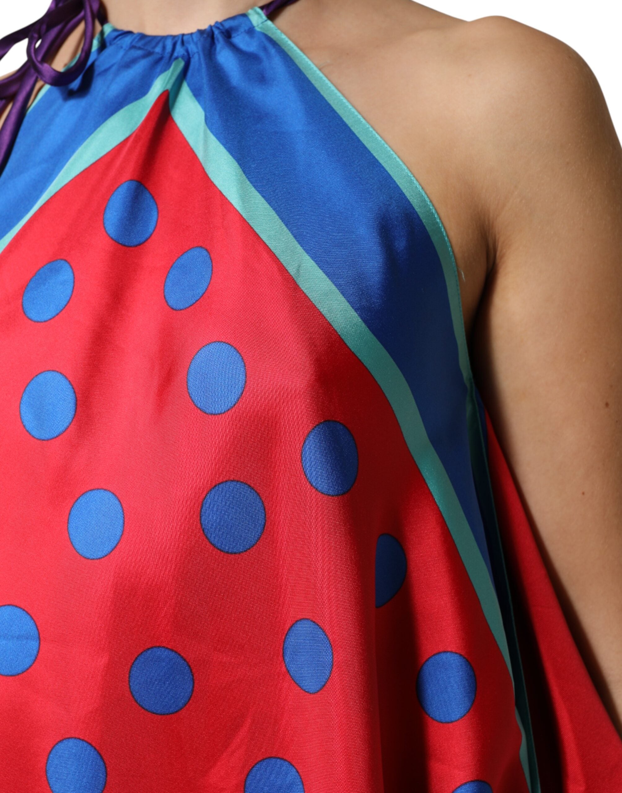 Dolce & Gabbana Multicolor Polka Dot Tie Halter Blouse Top