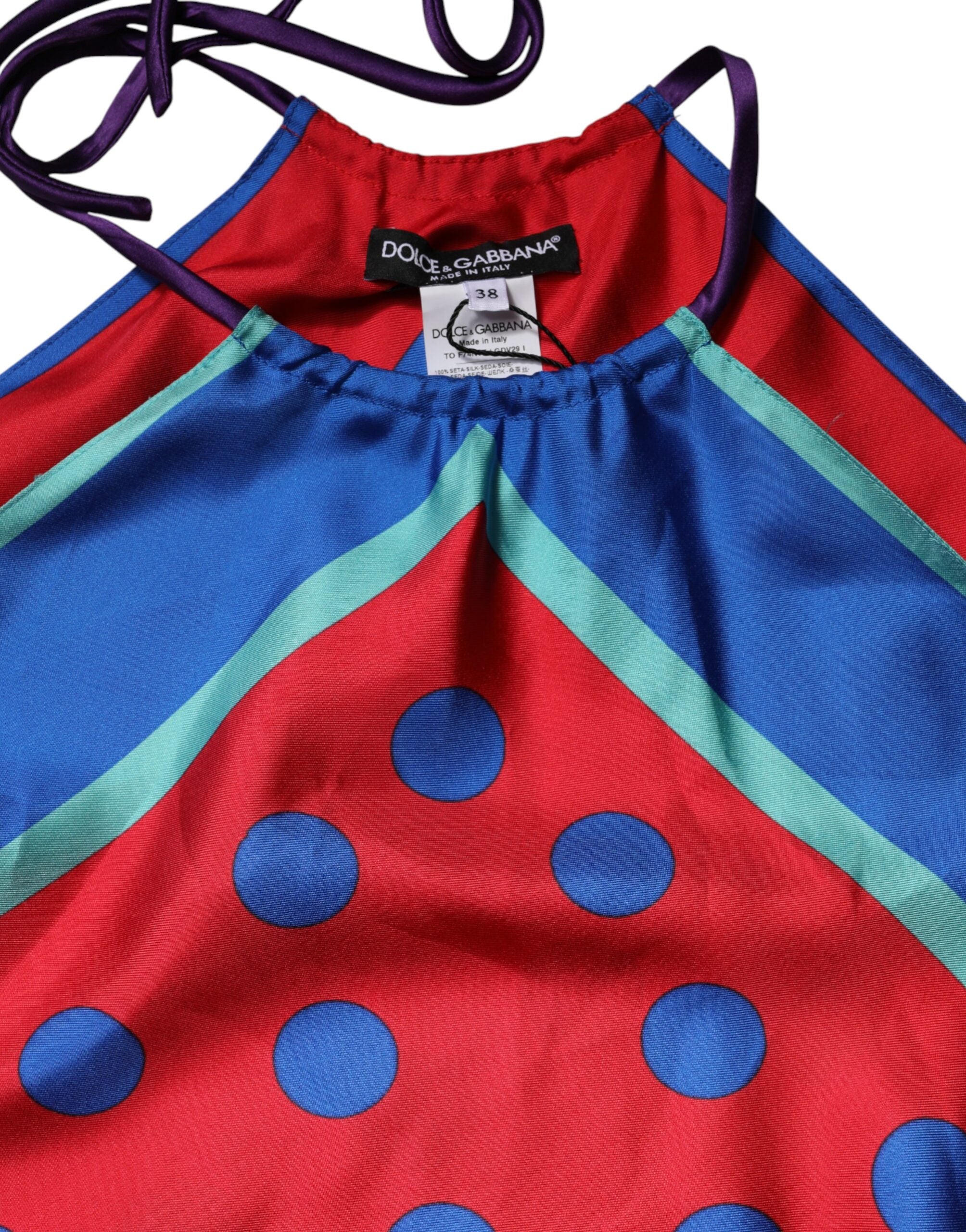 Dolce & Gabbana Multicolor Polka Dot Tie Halter Blouse Top