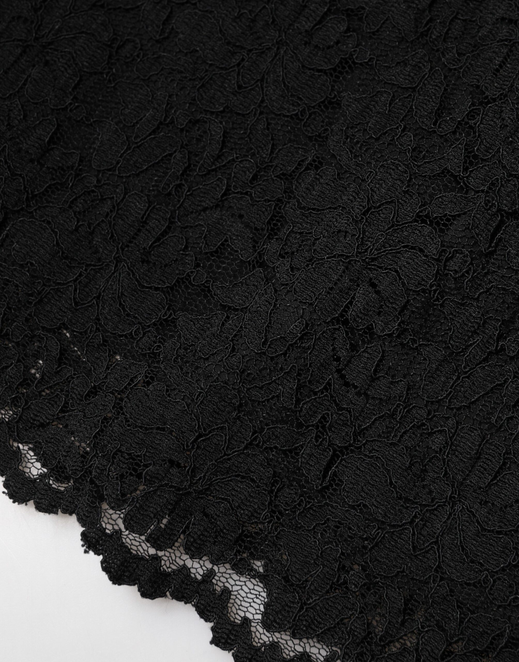 Dolce & Gabbana Black Floral Lace Silk Round Neck Blouse Top