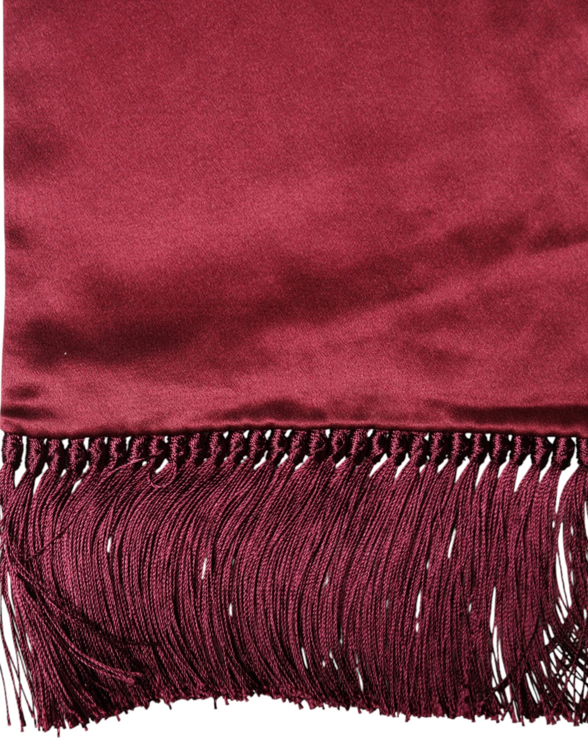 Dolce & Gabbana Red Satin Silk Fringes Neck Foulard Scarf