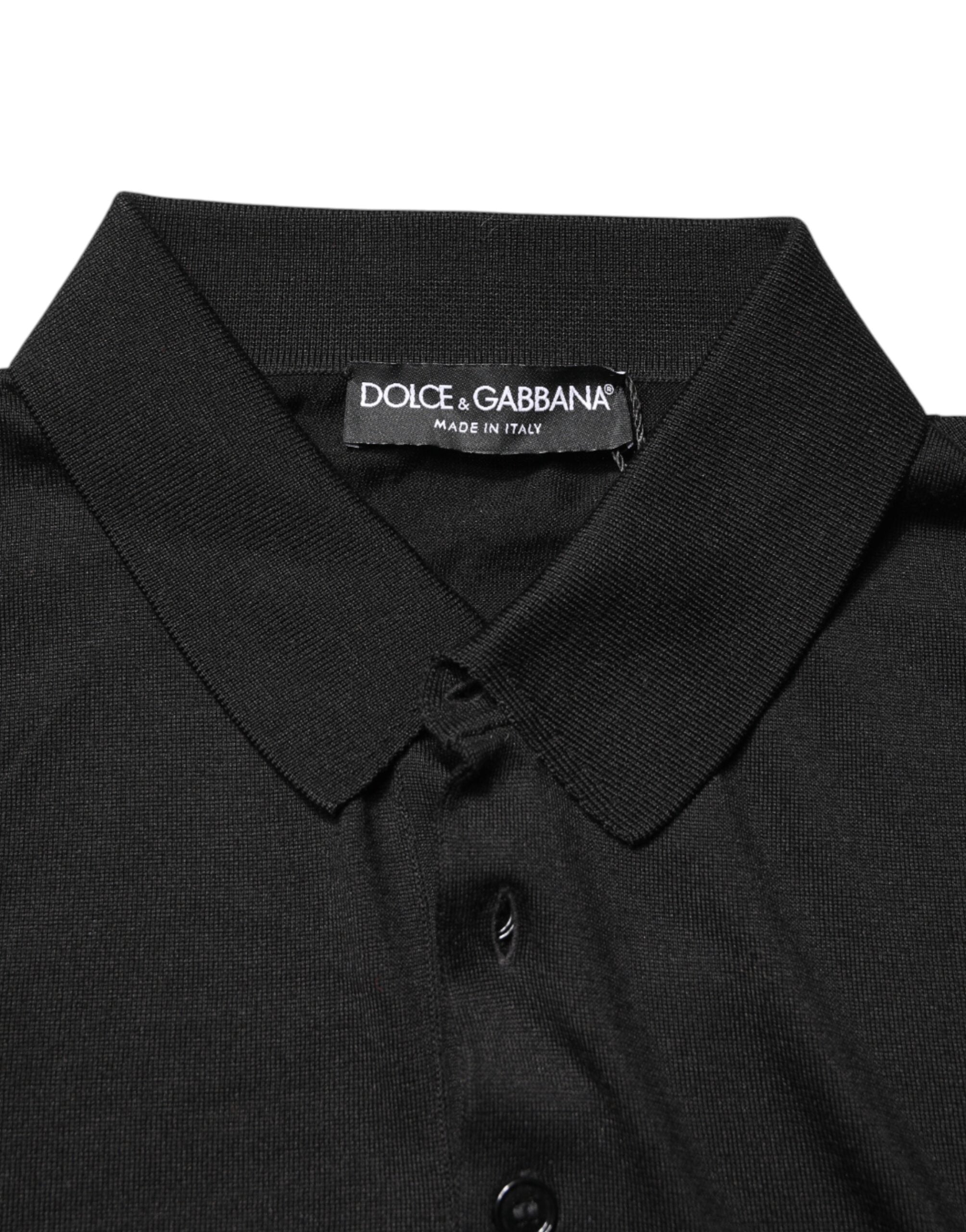 Dolce & Gabbana Black Silk Collared Short Sleeve Polo T-shirt