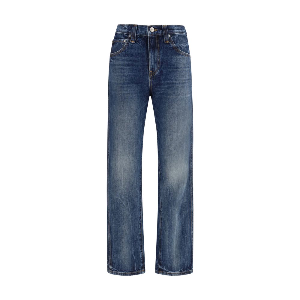 Khaite Blue Cotton High-Waisted Jean