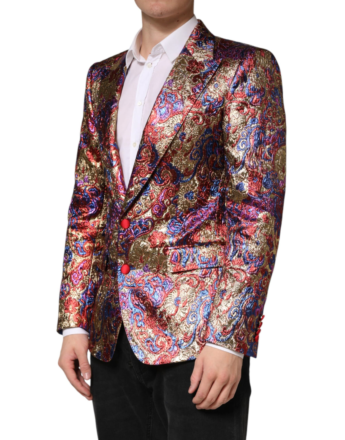 Elevate your wardrobe with the Dolce & Gabbana Multicolor Jacquard Blazer, a masterpiece of Italian craftsmanship that embodies timeless elegance and sophistication for every occasion.