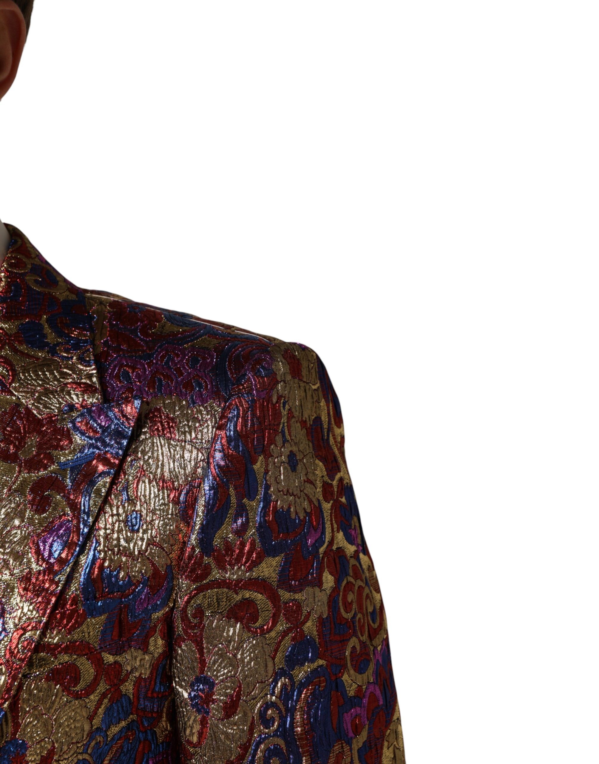 Elevate your wardrobe with the Dolce & Gabbana Multicolor Jacquard Blazer, a masterpiece of Italian craftsmanship, blending tradition and modernity for the discerning connoisseur.