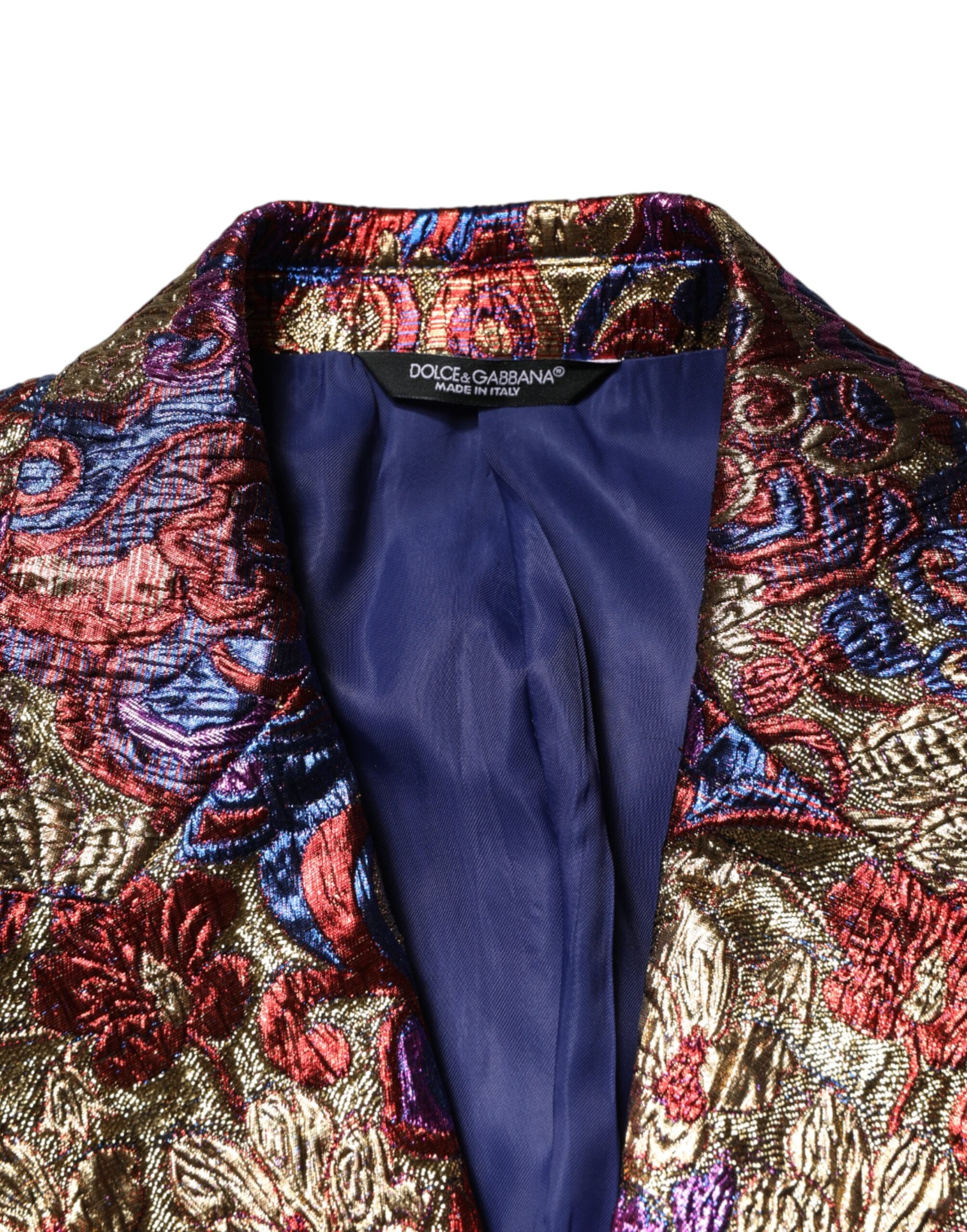 Elevate your presence with the Dolce & Gabbana Multicolor Jacquard Blazer, a masterpiece of Italian craftsmanship, blending luxurious materials and timeless elegance for the discerning connoisseur.
