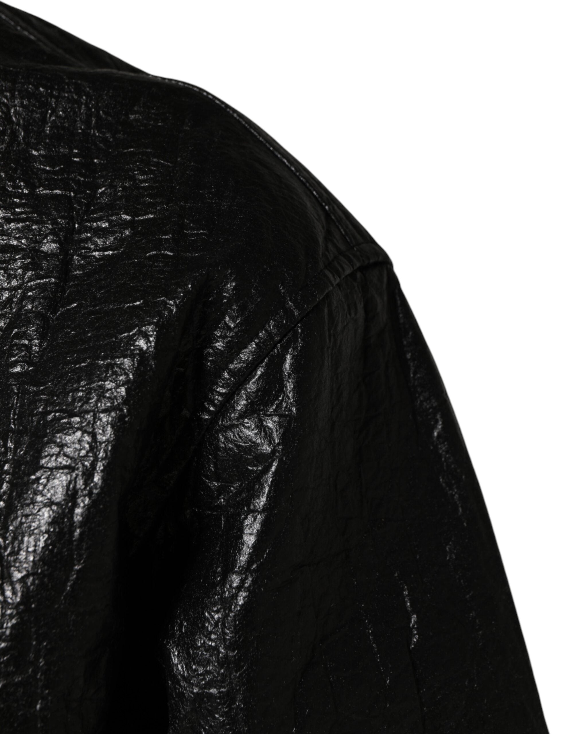 Dolce & Gabbana Black Cellulose Leather FullZip Biker Jacket