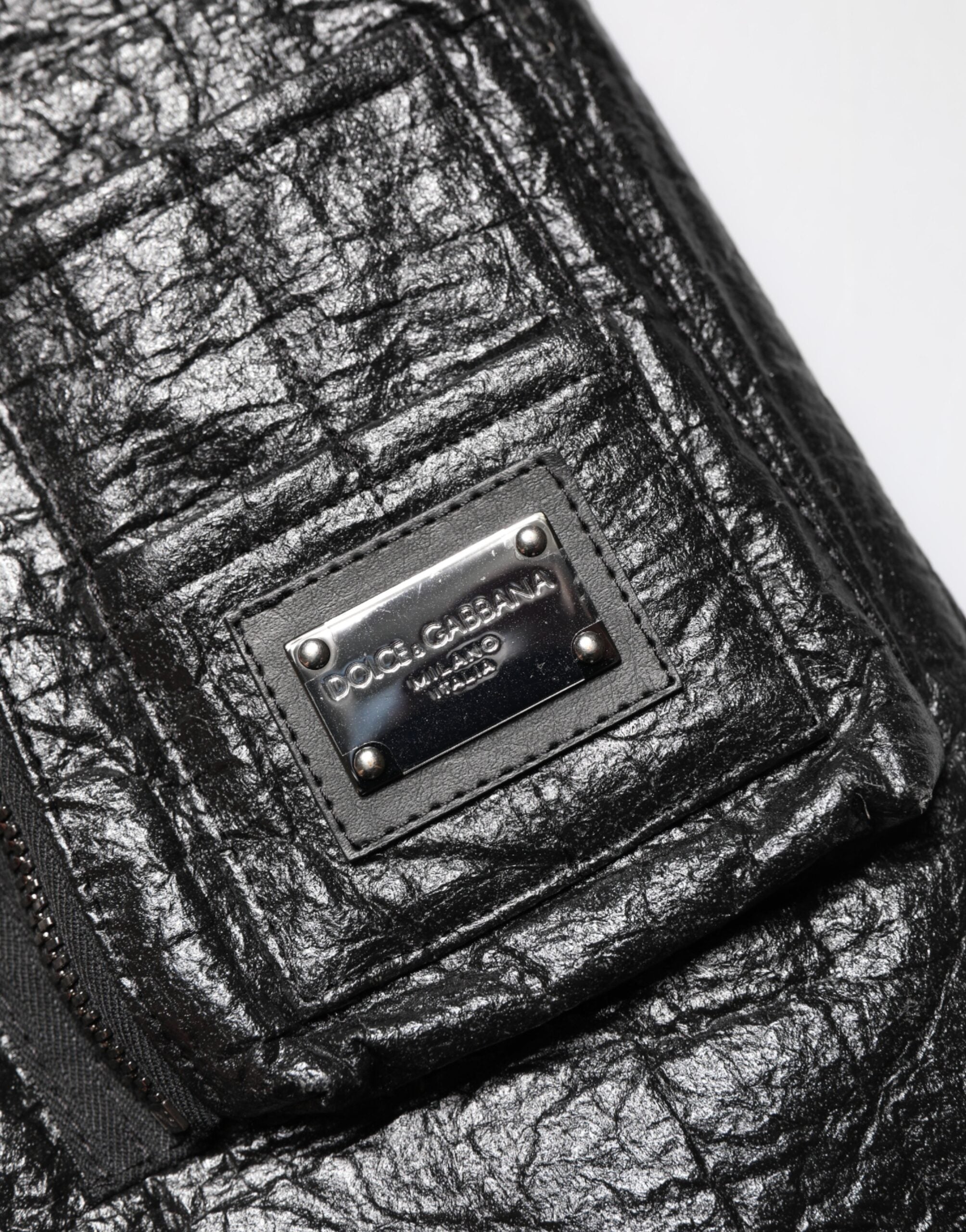 Dolce & Gabbana Black Cellulose Leather FullZip Biker Jacket