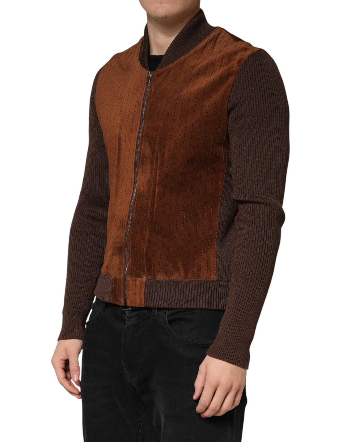 Indulge in the Dolce & Gabbana Brown Velvet Calfskin Full Zip Biker Jacket, a masterpiece of Italian craftsmanship that elevates your style with luxurious elegance and sophistication.