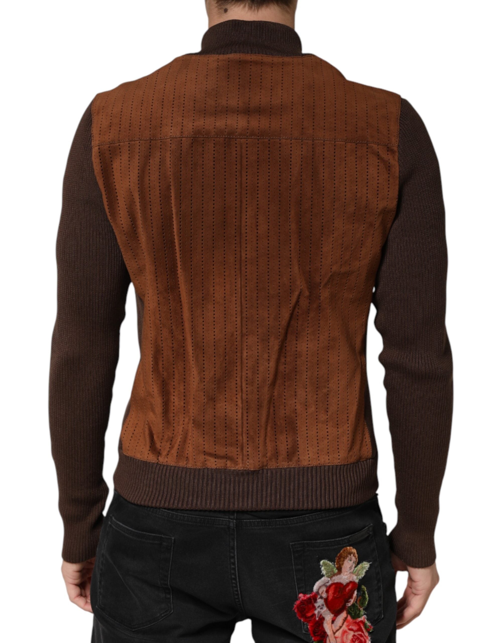 Experience the allure of the Dolce & Gabbana Brown Velvet Calfskin Full Zip Biker Jacket, a masterpiece of Italian craftsmanship that redefines luxury and sophistication.