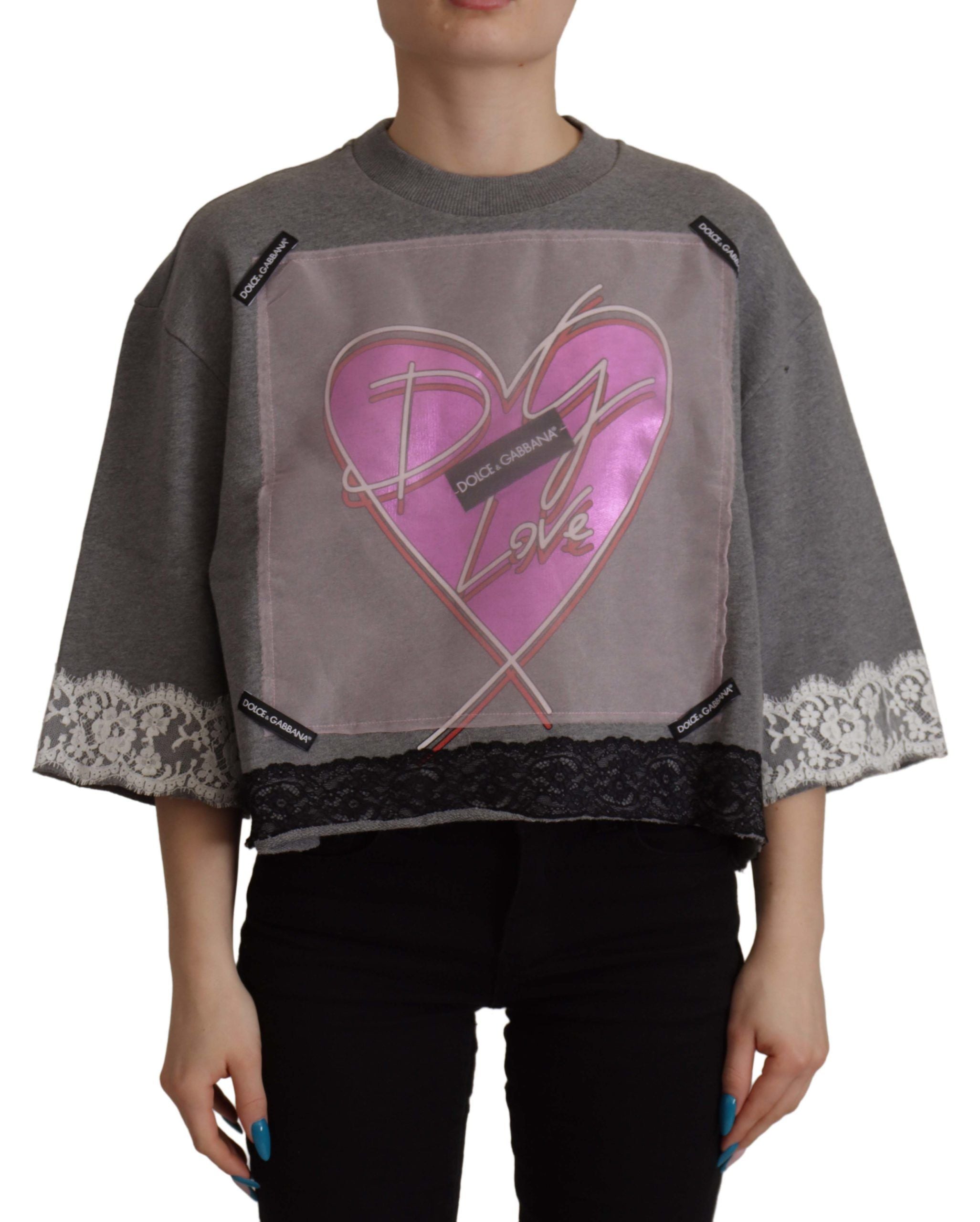Dolce & Gabbana Chic Grey Cotton Heart Tee with Bell Sleeves - DEA STILOSA MILANO