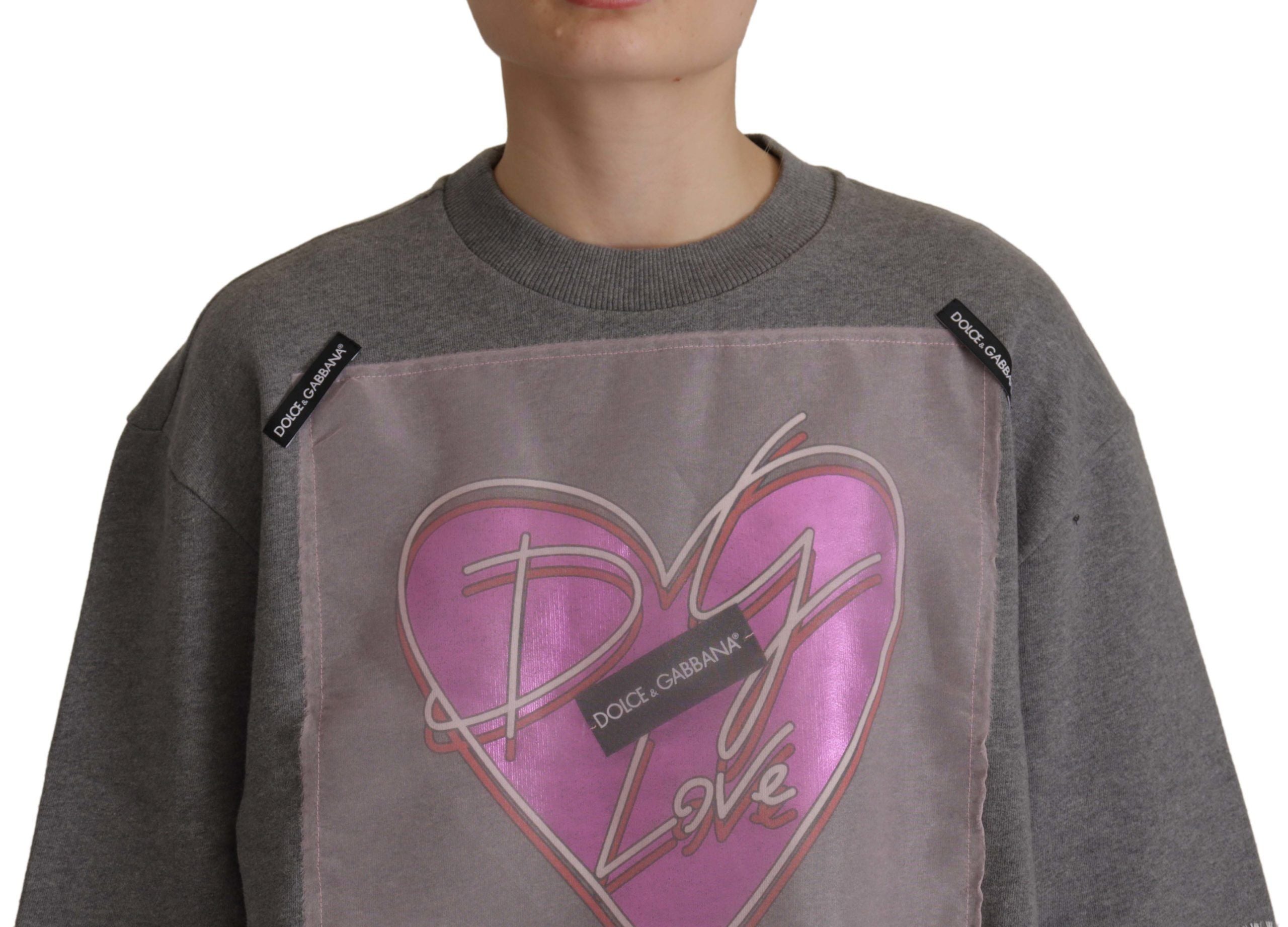 Dolce & Gabbana Chic Grey Cotton Heart Tee with Bell Sleeves - DEA STILOSA MILANO