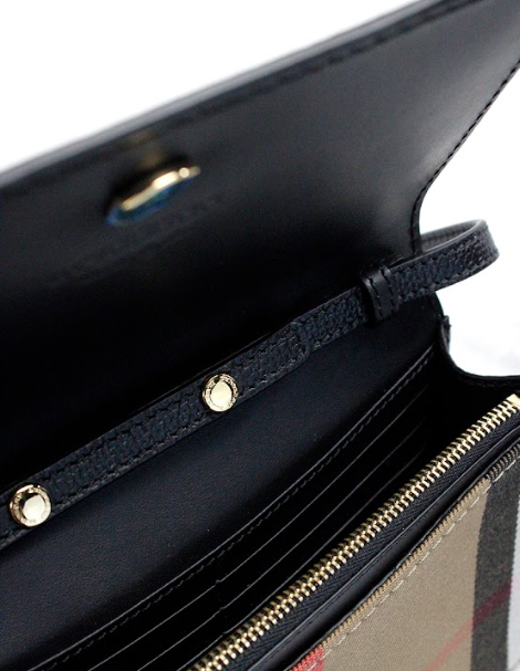 Burberry Hampshire Small House Check Canvas Black Derby Leather Crossbody Bag - DEA STILOSA MILANO