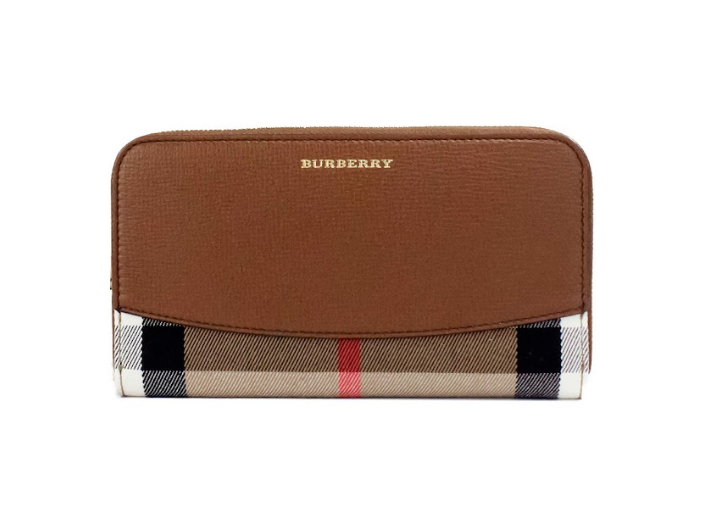 Burberry Elmore Tan Grainy Leather House Check Canvas Continental Clutch Wallet - DEA STILOSA MILANO