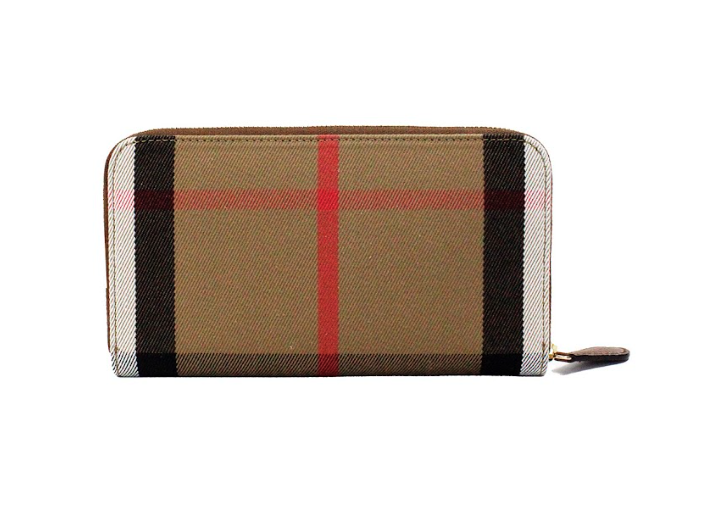 Burberry Elmore Tan Grainy Leather House Check Canvas Continental Clutch Wallet - DEA STILOSA MILANO