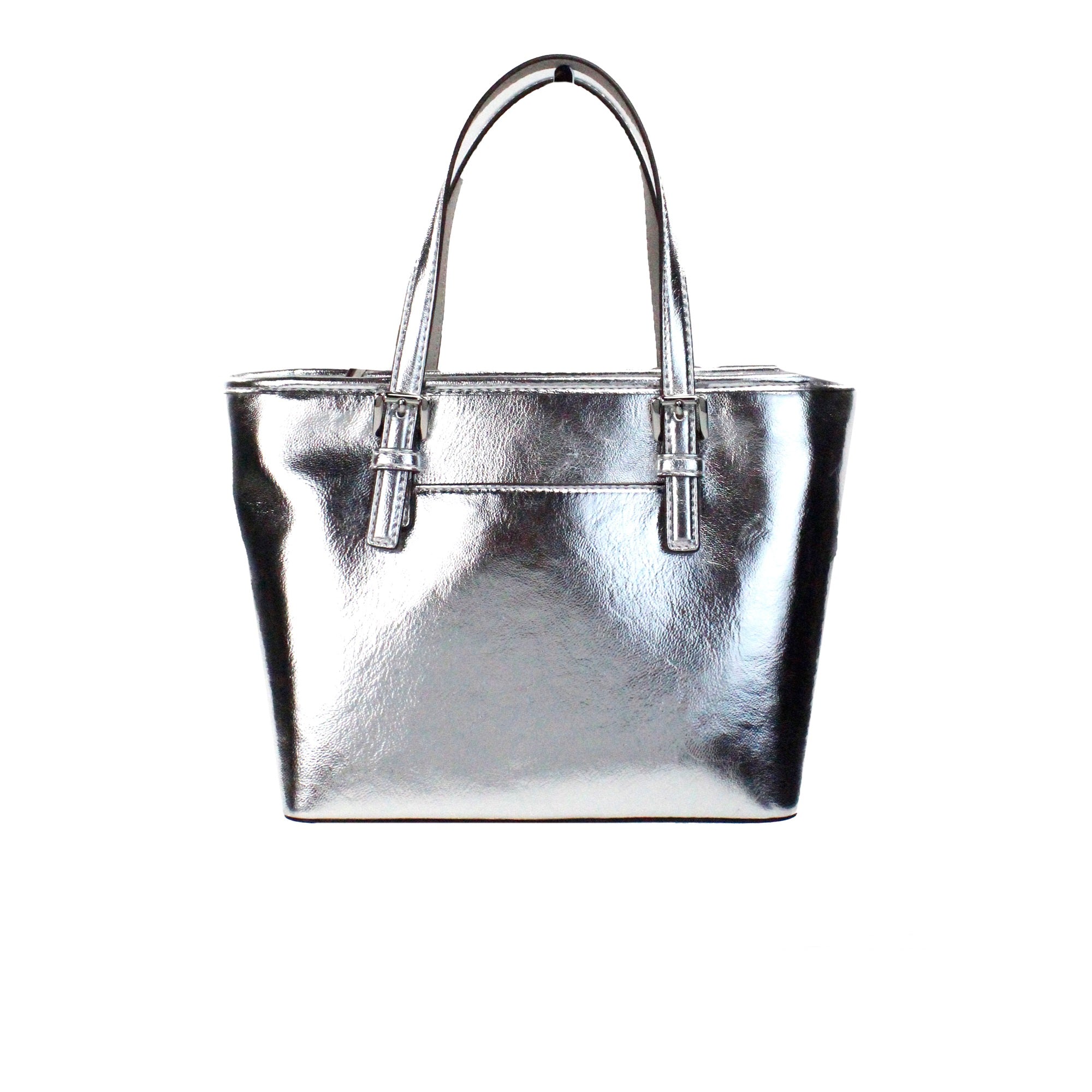 Michael Kors Jet Set Silver Metallic XS Carryall Top Zip Tote Bag Purse - DEA STILOSA MILANO