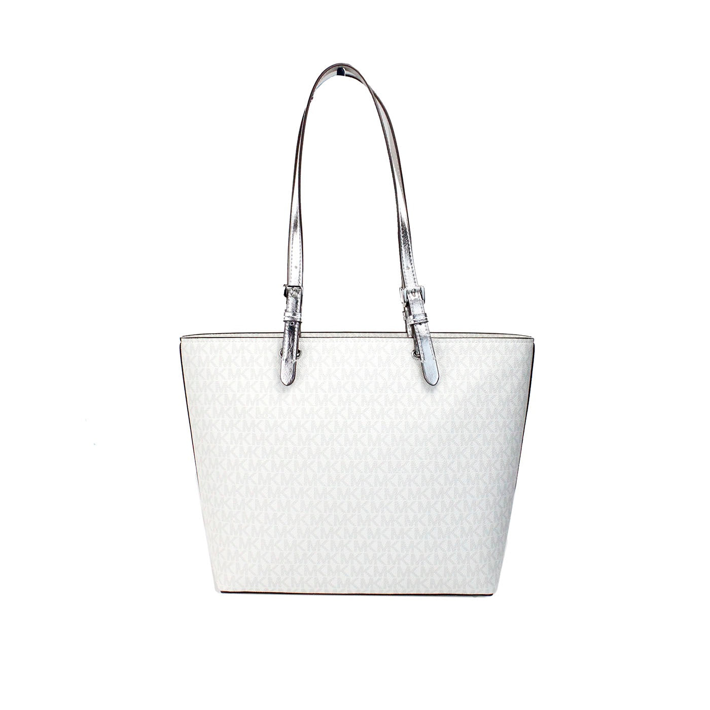 Michael Kors Jet Set Medium Optic White Signature PVC Double Pocket Tote Bag - DEA STILOSA MILANO