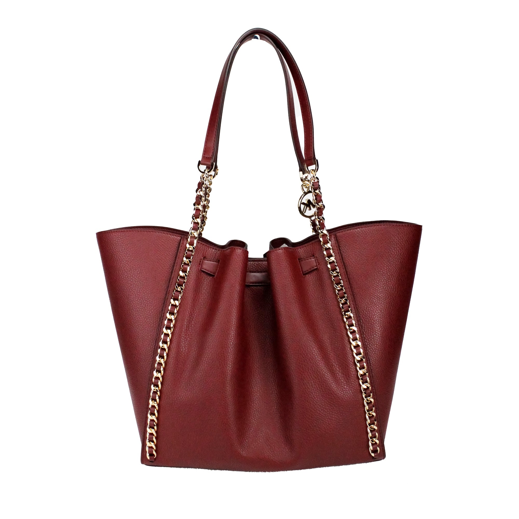 Michael Kors Mina Large Dark Cherry Leather Belted Chain Inlay Tote Bag - DEA STILOSA MILANO