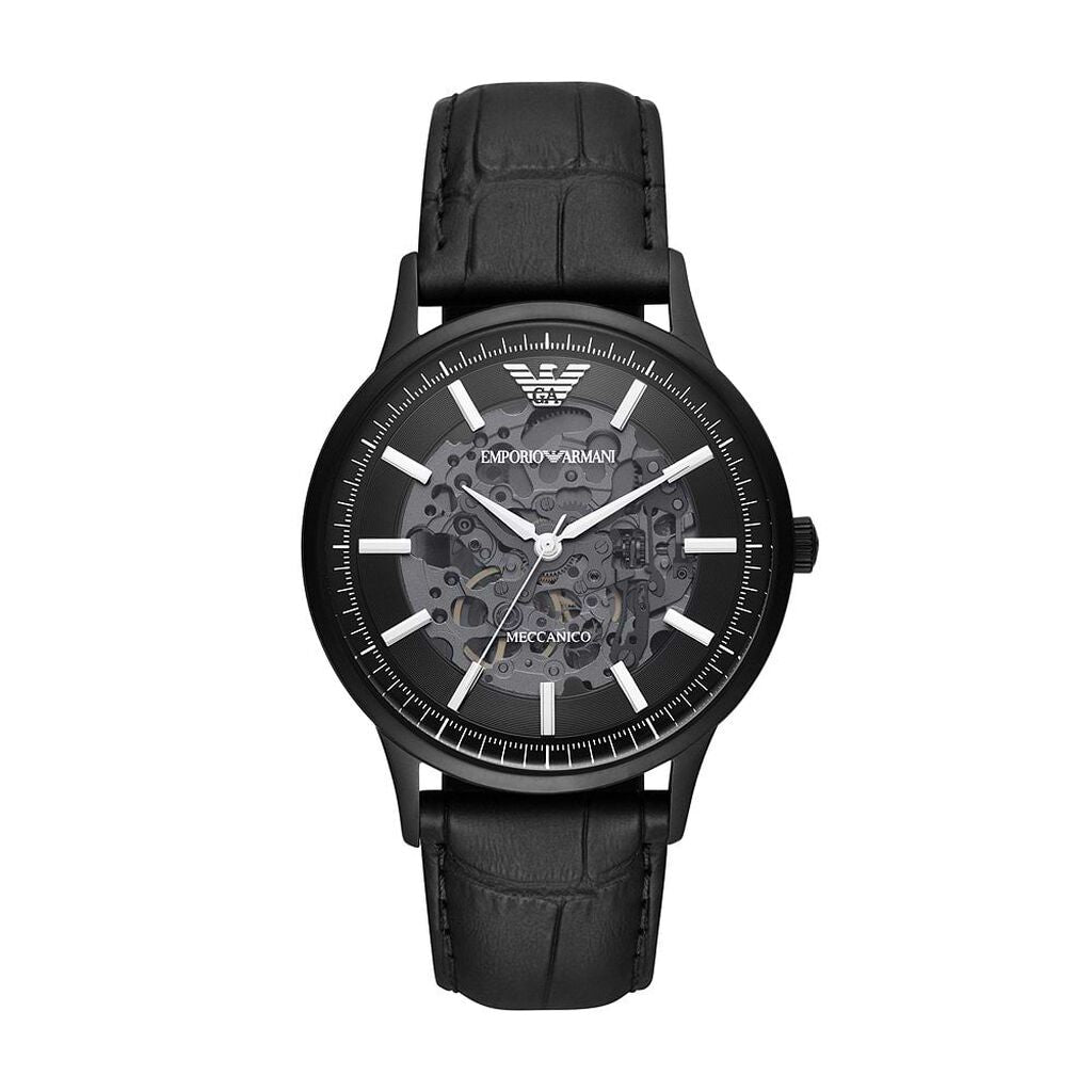 Emporio Armani Elegant Black Leather Mechanical Timepiece - DEA STILOSA MILANO